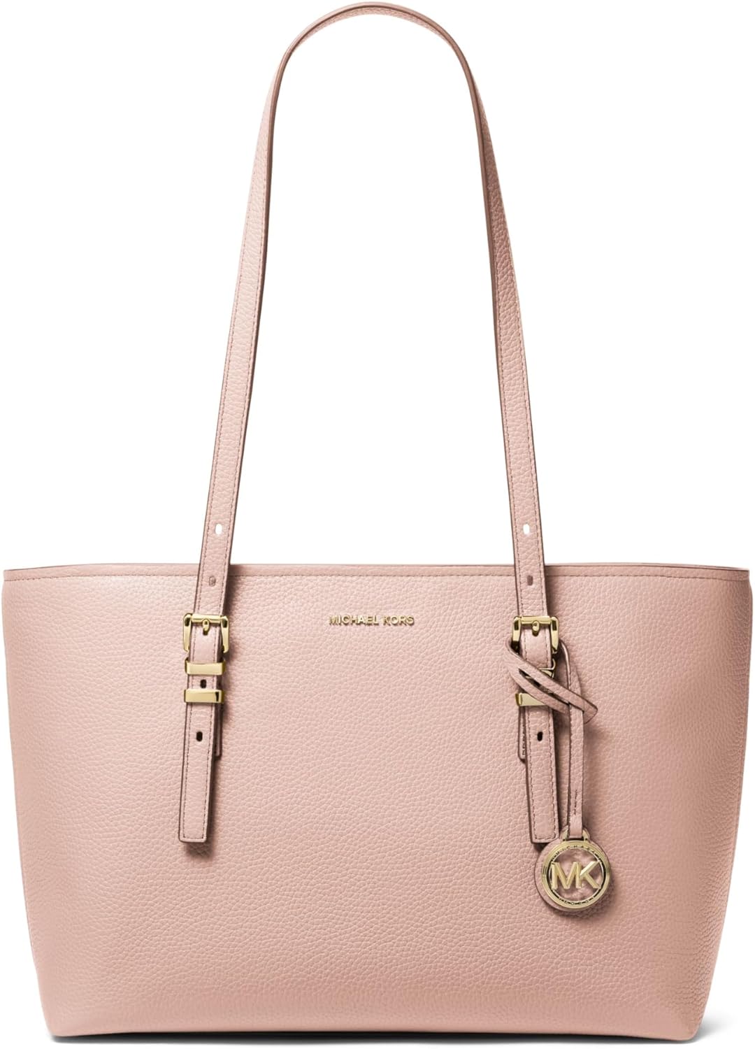 Neutral leather Quinn medium tote bag, front view — view 3