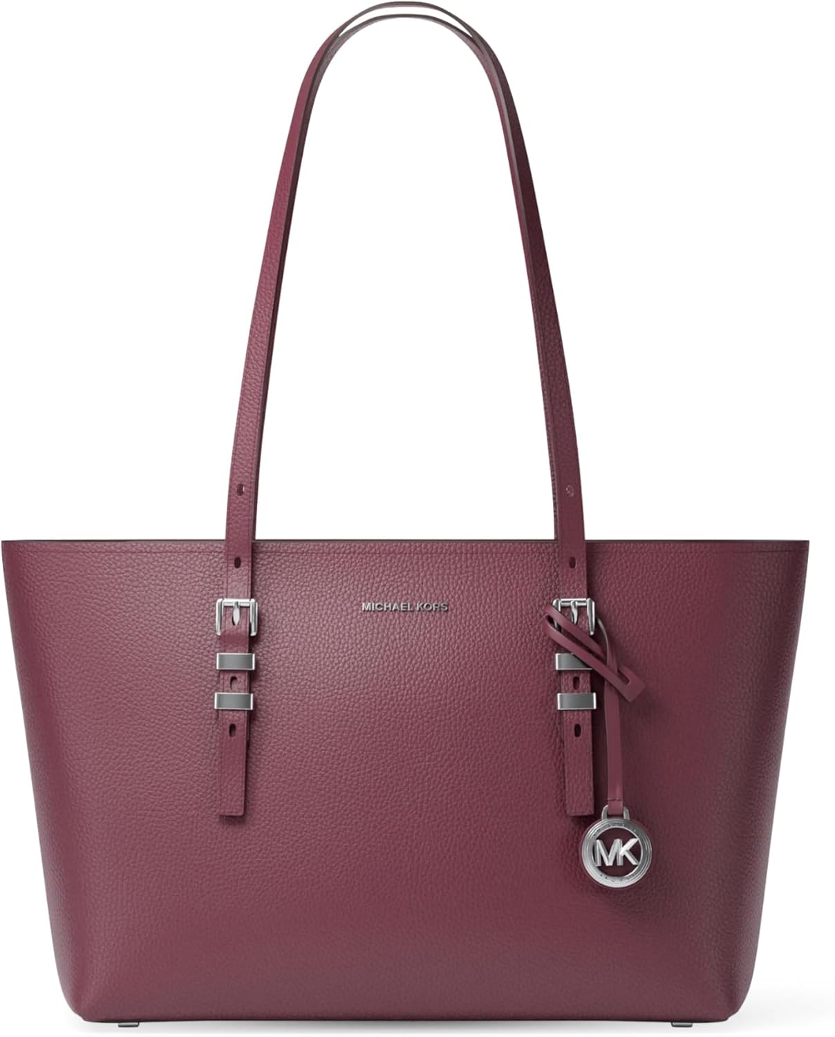 Neutral leather Quinn medium tote bag, front view — view 4