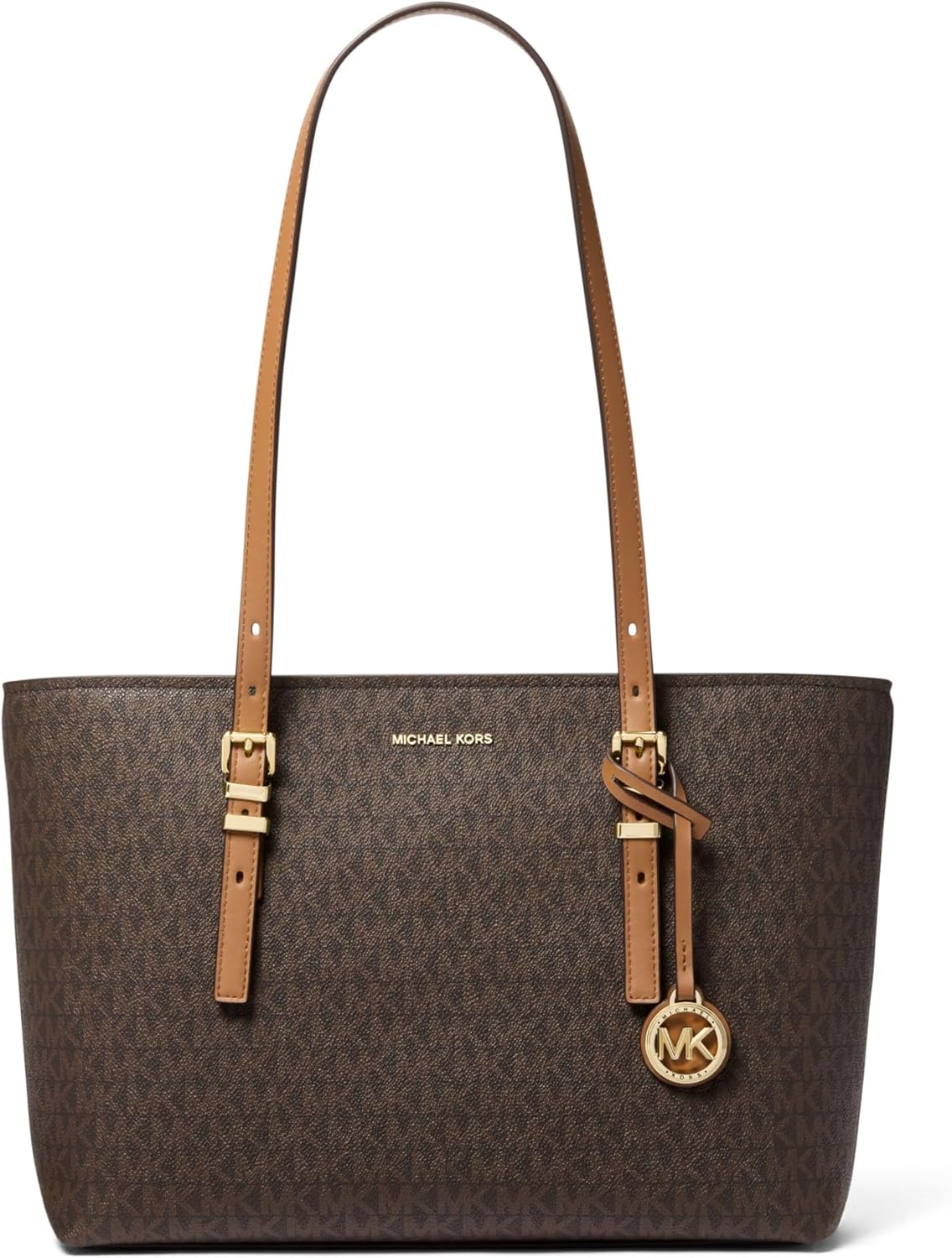 Neutral leather Quinn medium tote bag, front view — view 5