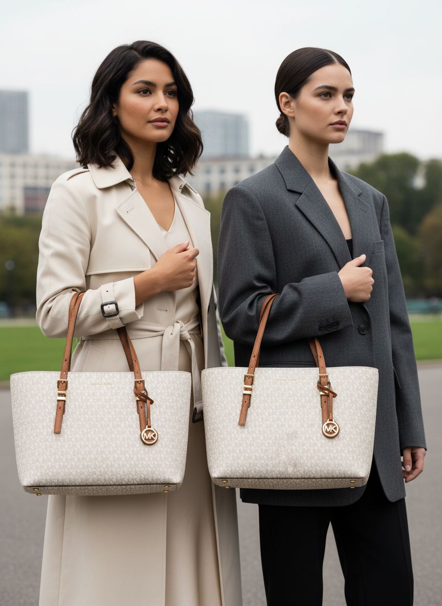 Neutral leather Quinn medium tote bag, front view — view 6