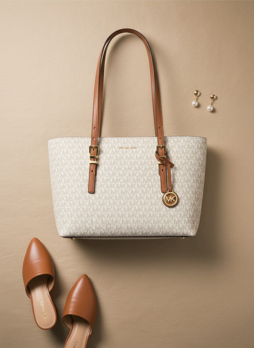 Neutral leather Quinn medium tote bag, front view — view 7a