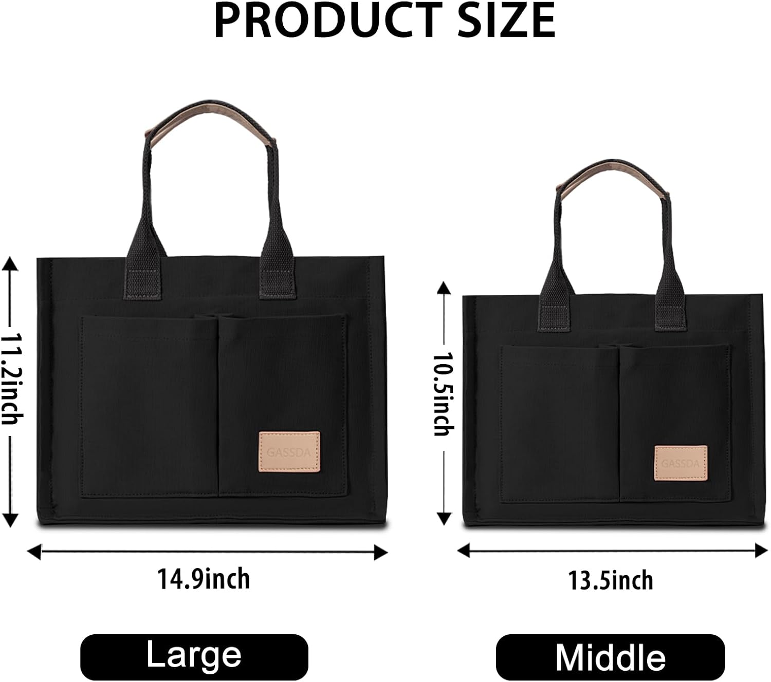Canvas tote bag in neutral color with multiple pockets and top handles — view 4