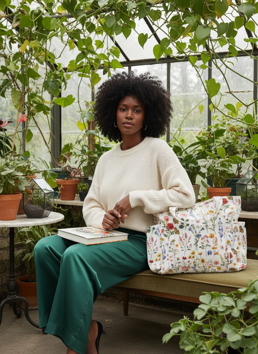 Canvas corduroy tote bag in neutral color with zipper pockets and shoulder straps — view 3