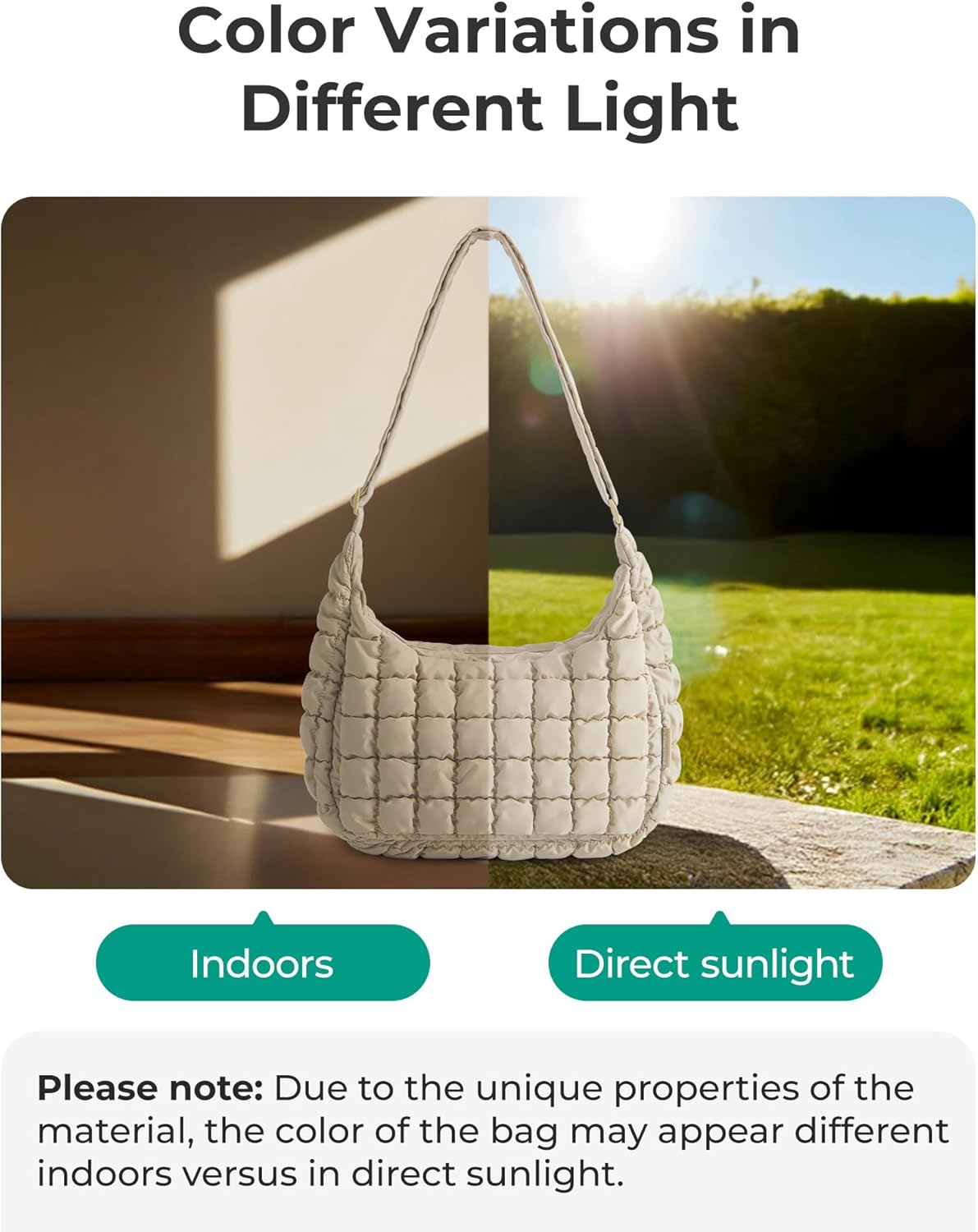 BAGSMART quilted nylon crossbody bag in neutral color, featuring adjustable strap and lightweight puffer design — view 4