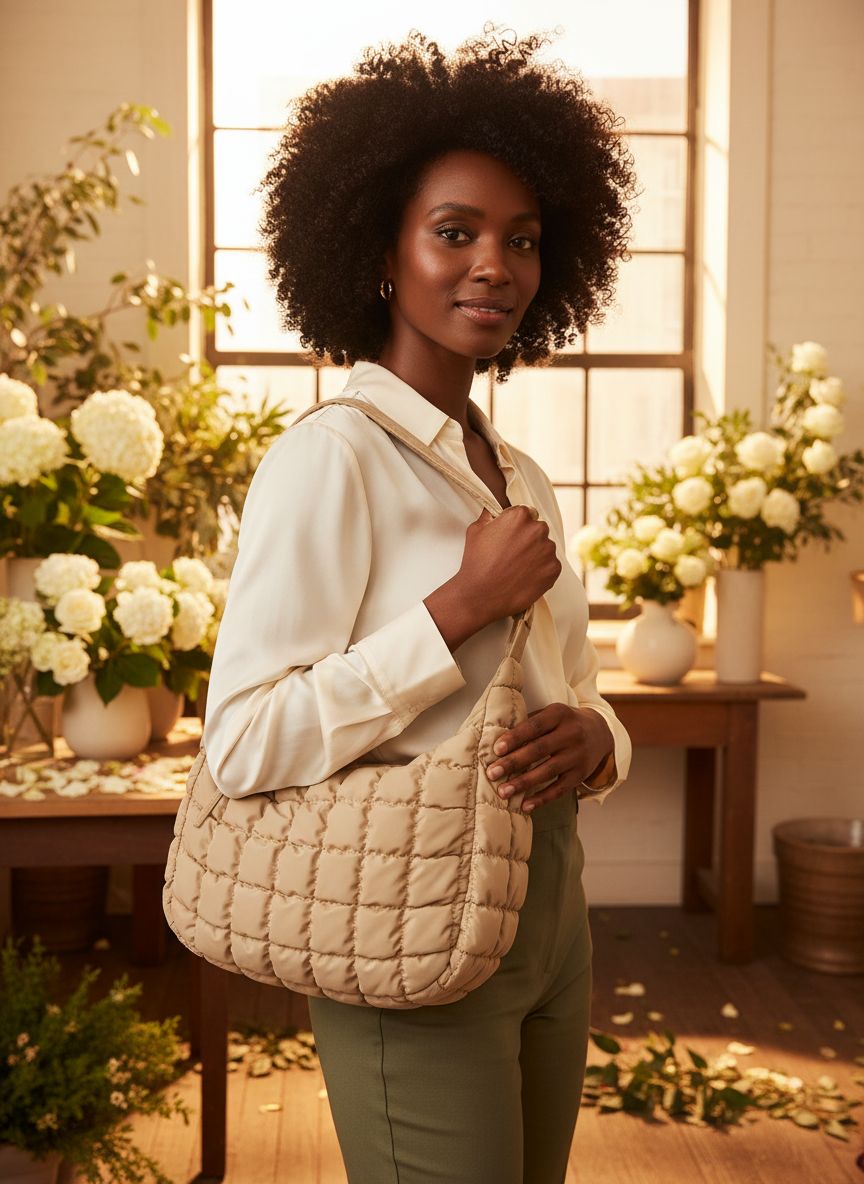 BAGSMART quilted nylon crossbody bag in neutral color, featuring adjustable strap and lightweight puffer design โ view 1