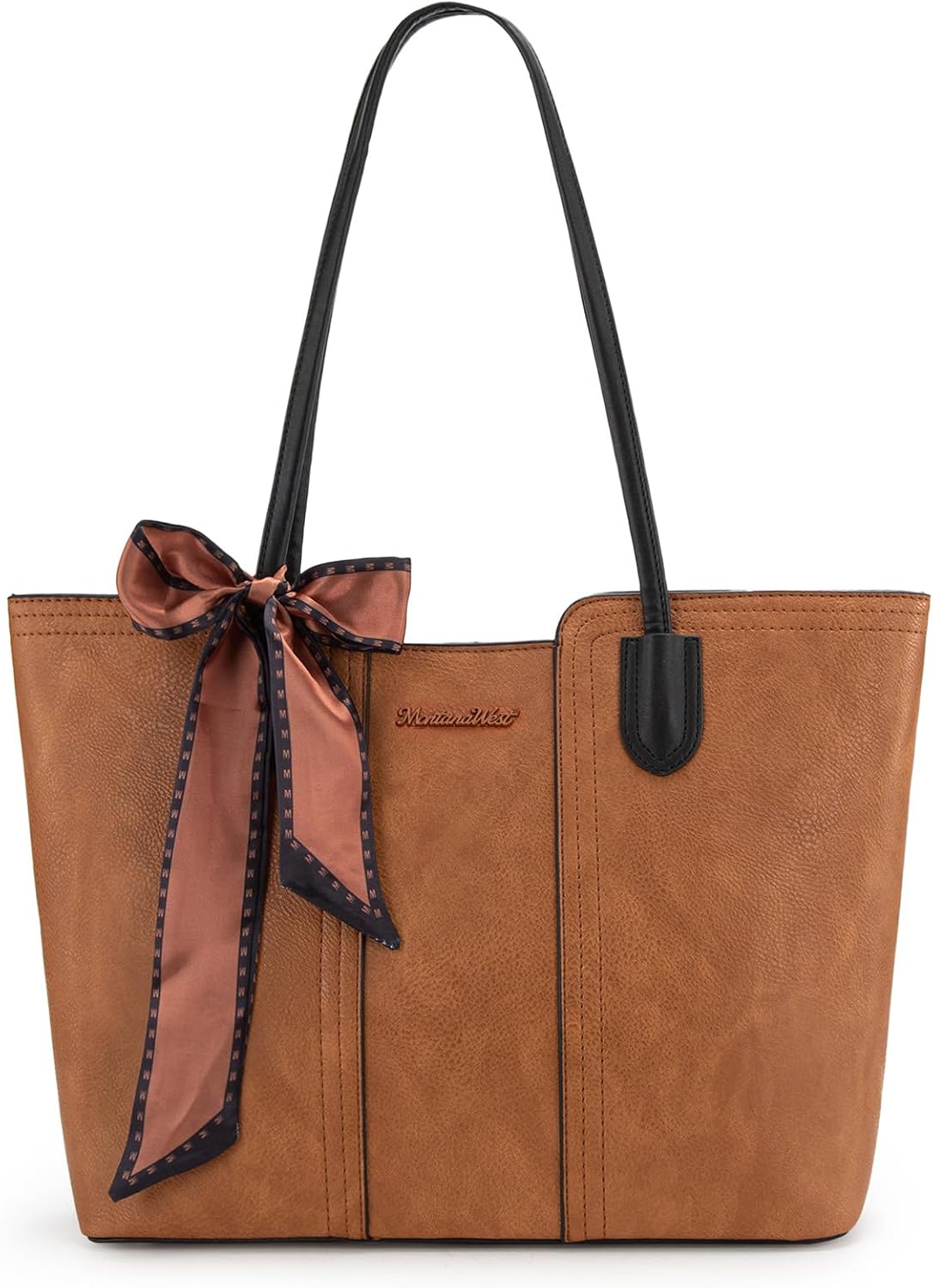 Leather top handle tote bag in neutral color — view 1