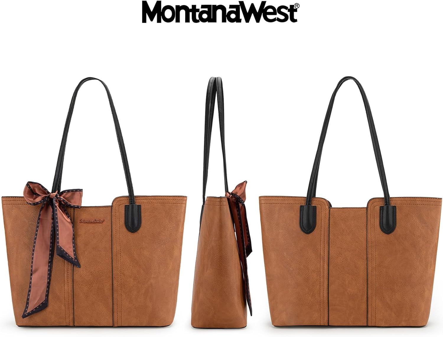 Leather top handle tote bag in neutral color — view 4