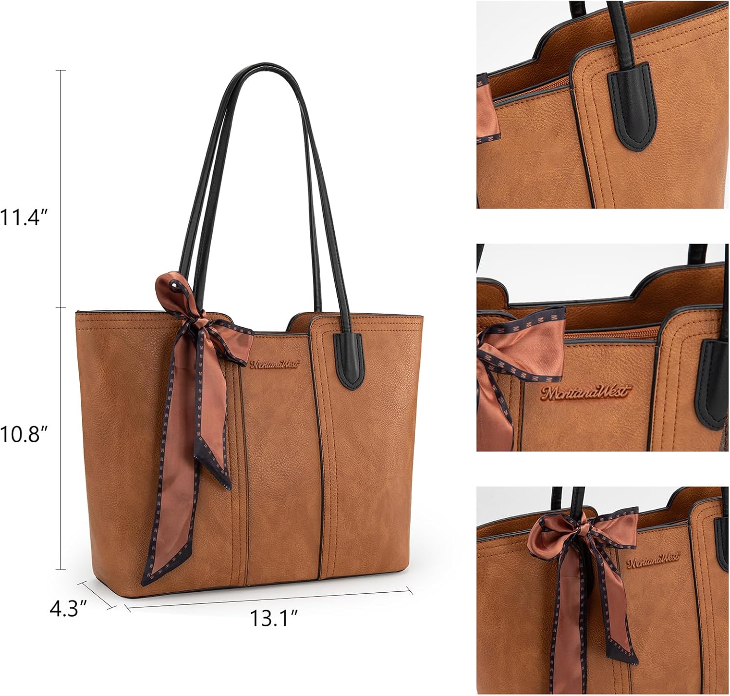 Leather top handle tote bag in neutral color — view 2