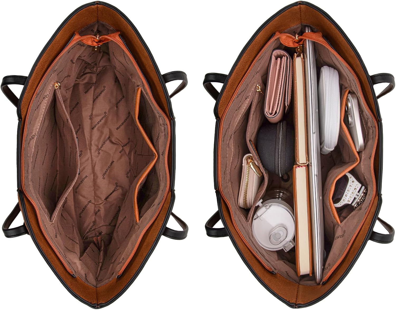 Leather top handle tote bag in neutral color — view 3