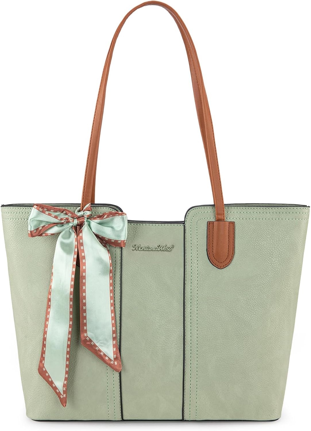 Leather top handle tote bag in neutral color — view 4