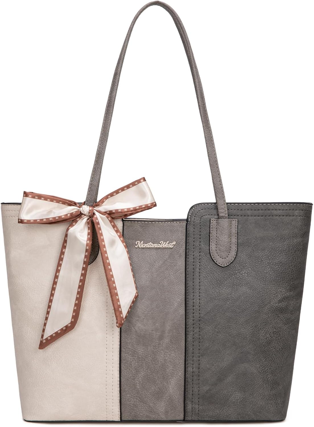 Leather top handle tote bag in neutral color — view 5