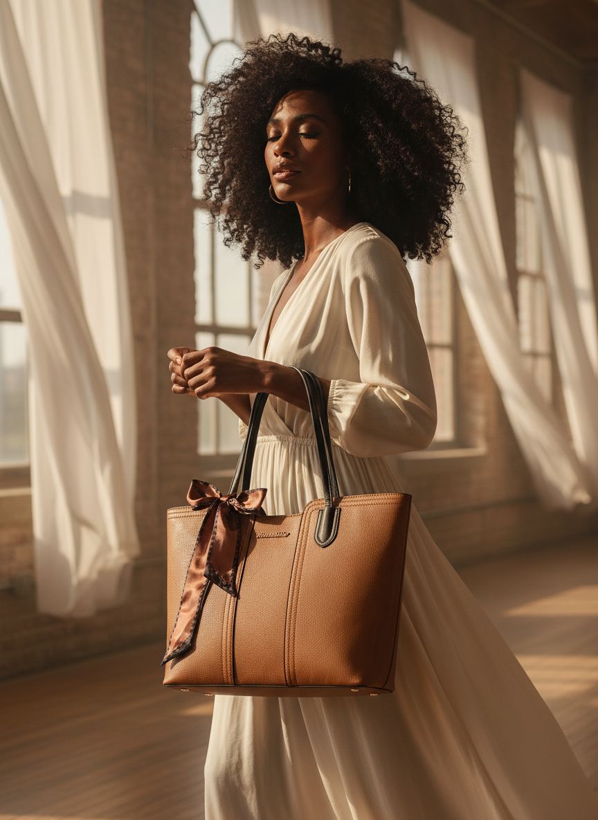 Leather top handle tote bag in neutral color — view 6
