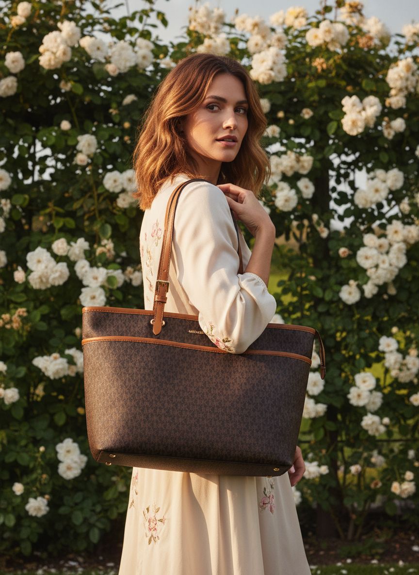Michael Kors Winston large leather tote bag in neutral color with multi-functional pockets — view 2