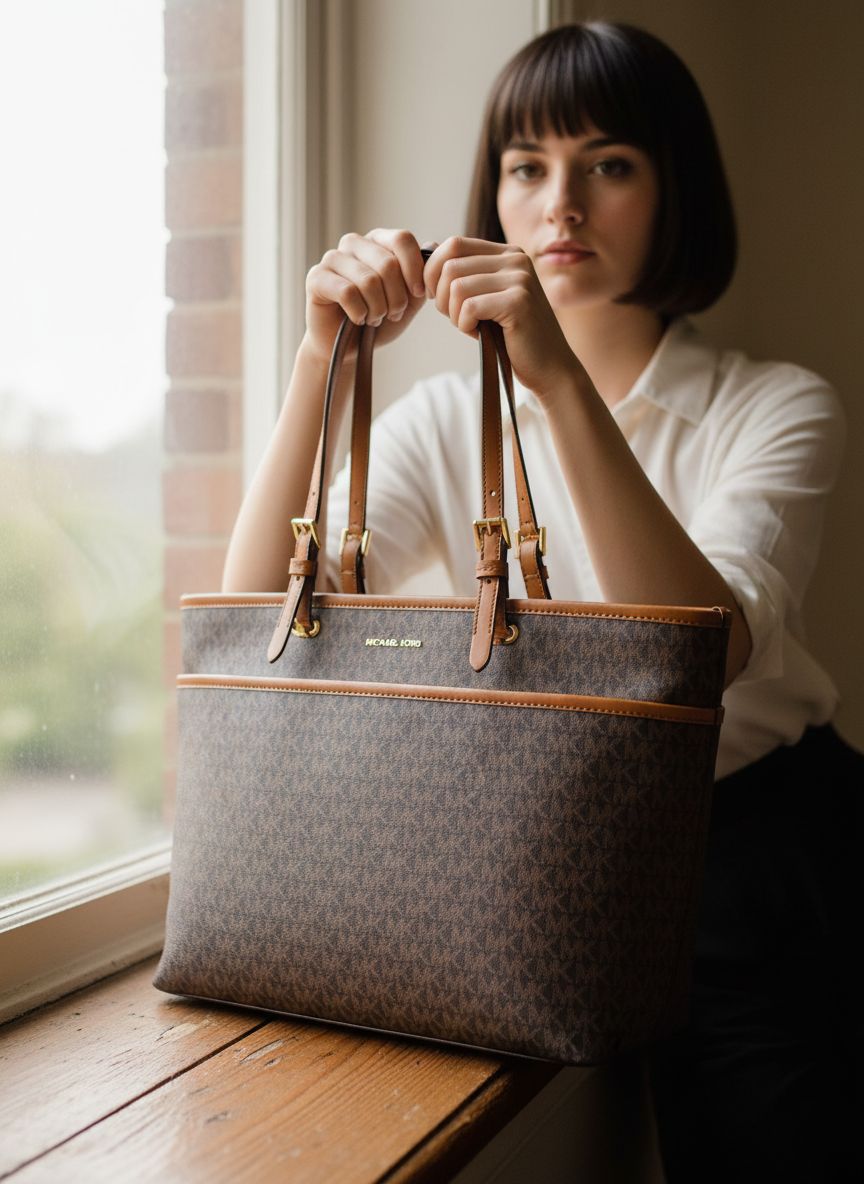 Michael Kors Winston large leather tote bag in neutral color with multi-functional pockets — view 4