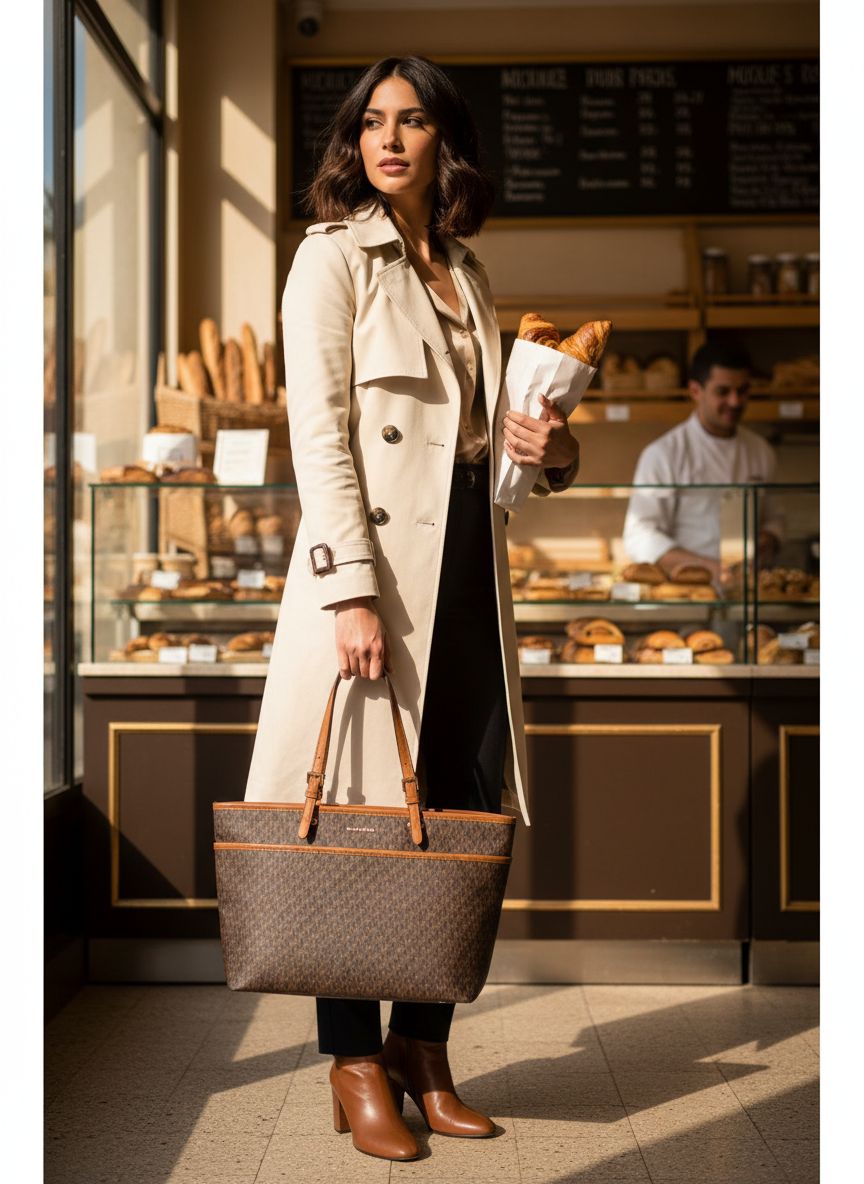 Michael Kors Winston large leather tote bag in neutral color with multi-functional pockets — view 2