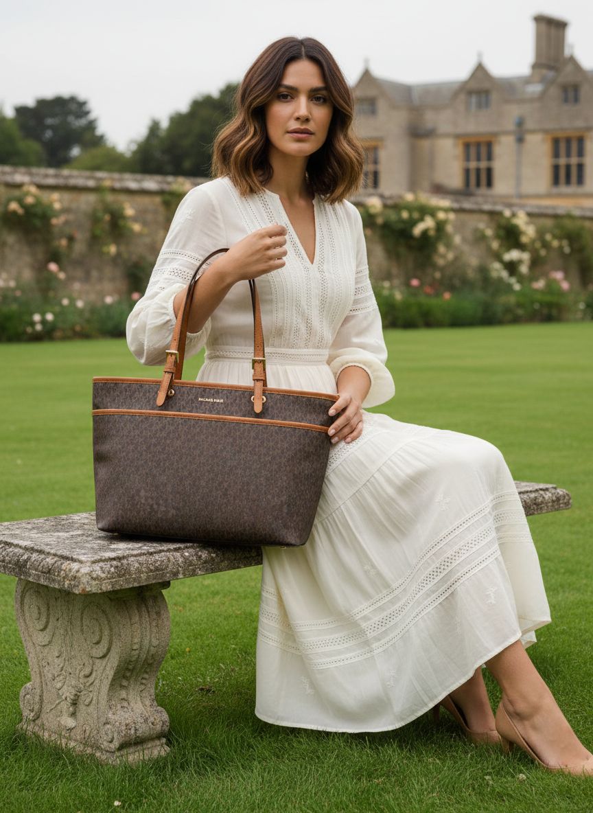 Michael Kors Winston large leather tote bag in neutral color with multi-functional pockets — view 4