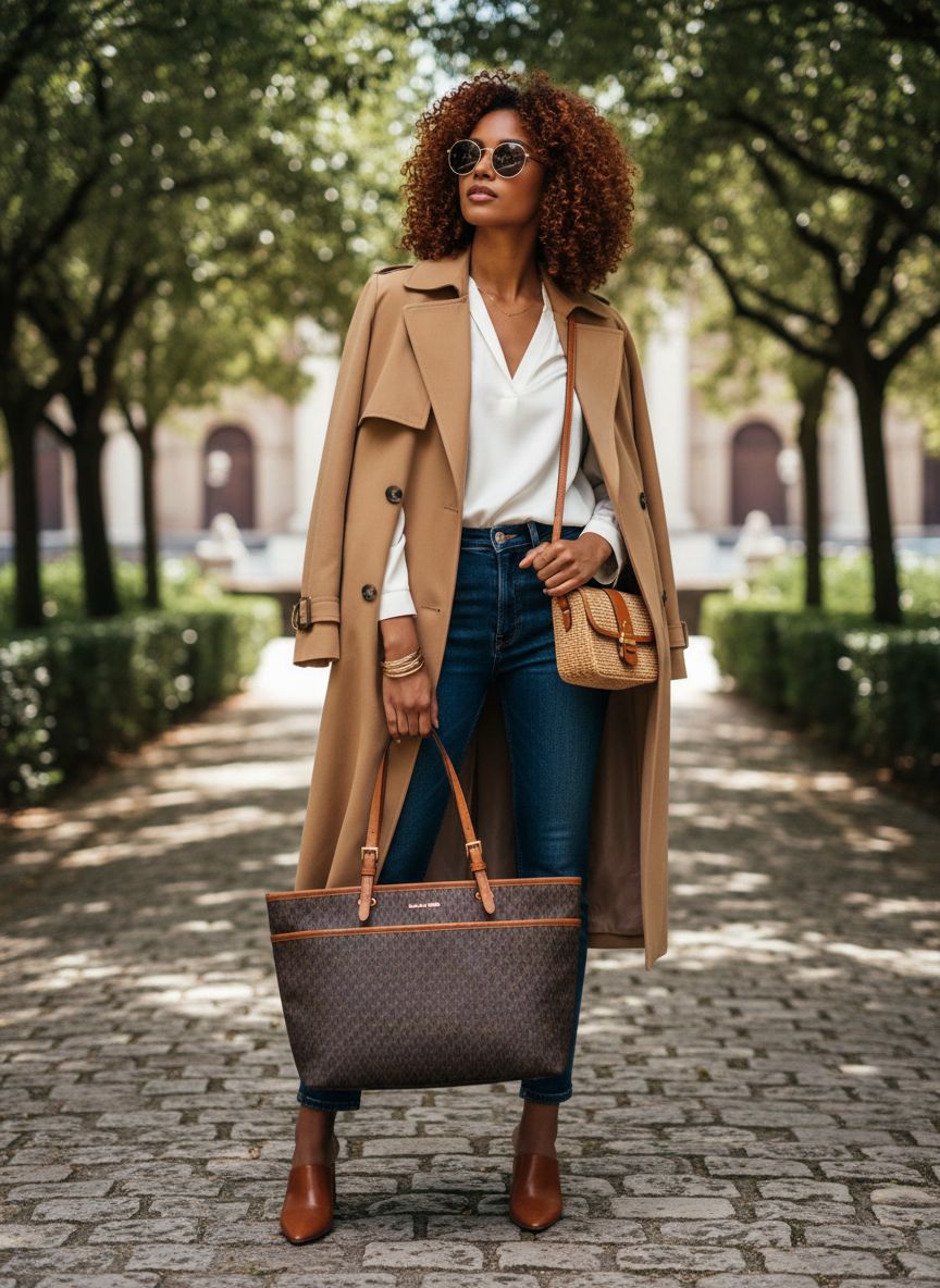 Michael Kors Winston large leather tote bag in neutral color with multi-functional pockets — view 5a