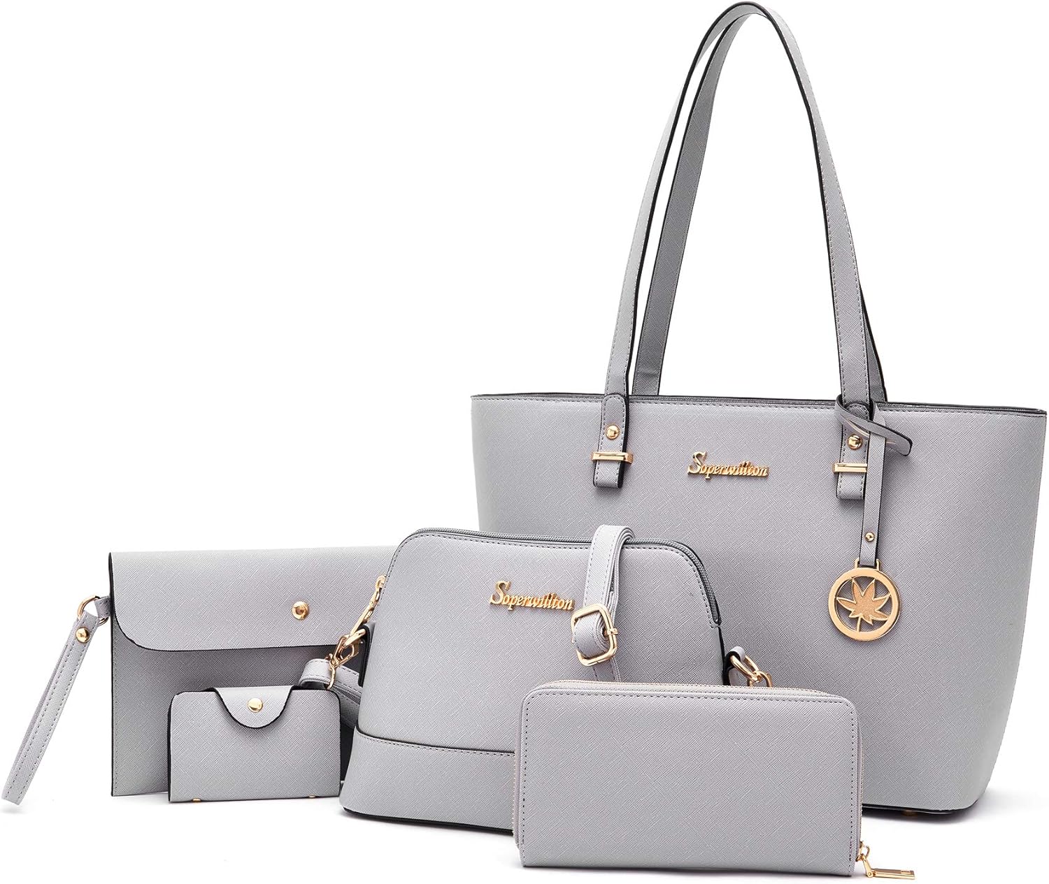 Soperwillton Handbags and Purses for Women Shoulder Tote Bags Top Handle Satchel Purse Set 5pcs