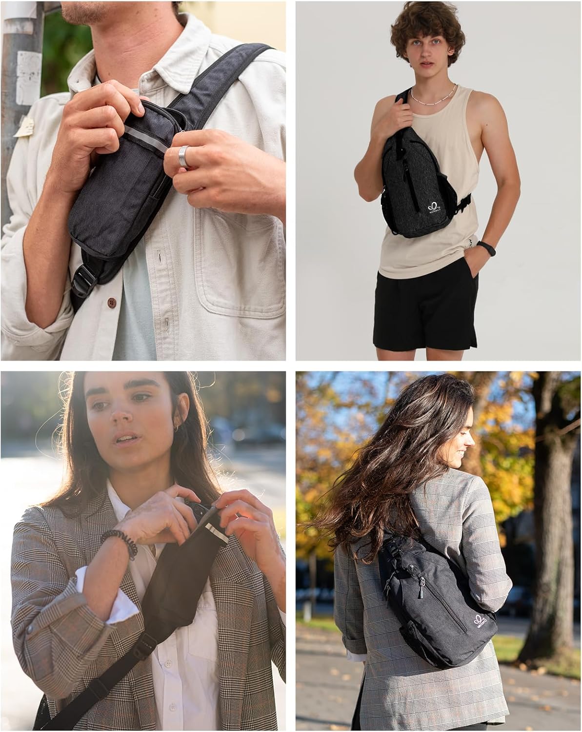 Black nylon crossbody sling backpack with minimalist design — view 3