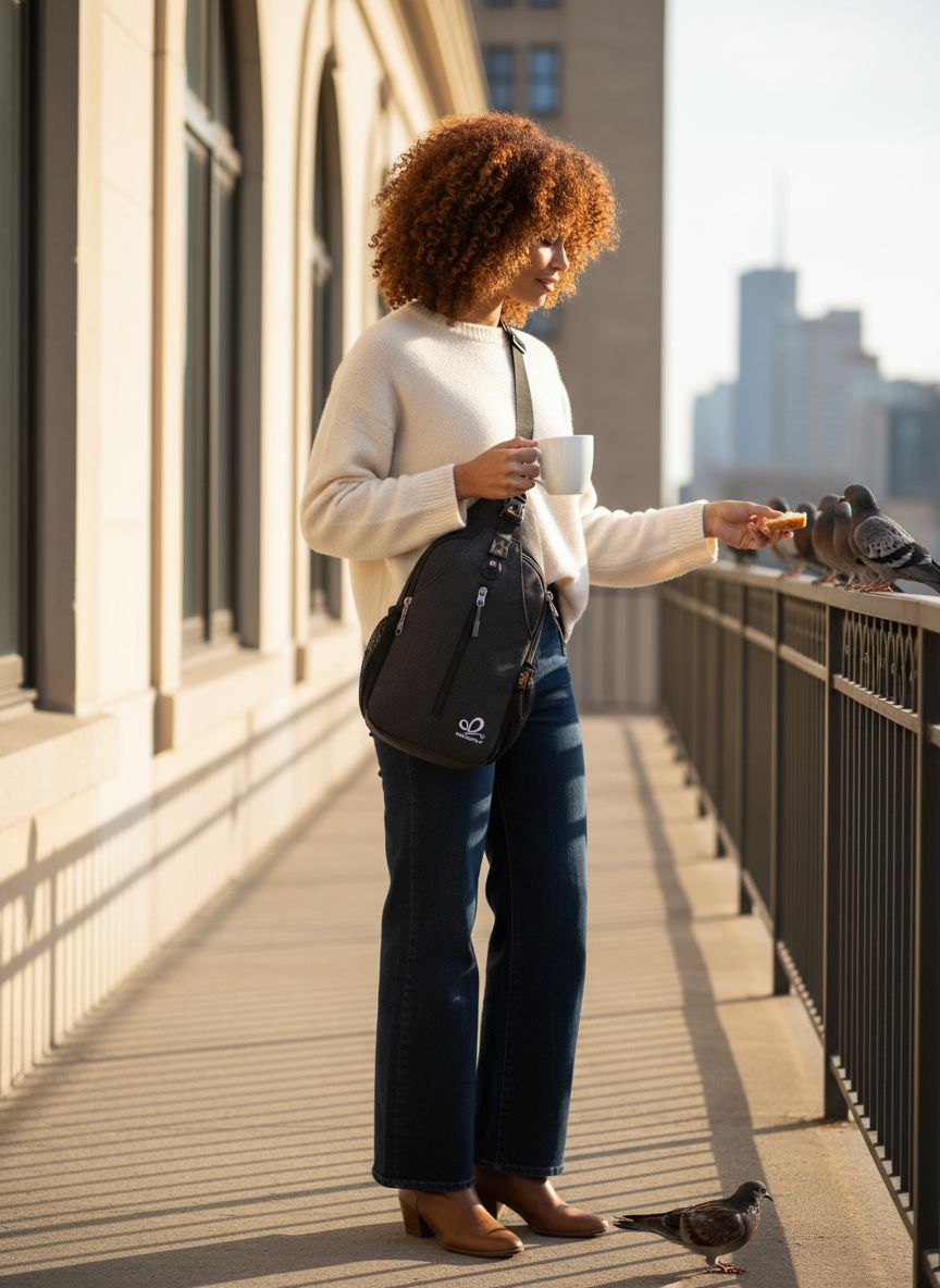 Black nylon crossbody sling backpack with minimalist design — view 4