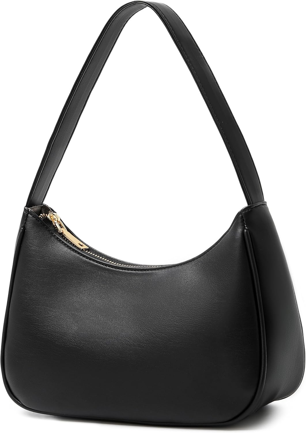 Vegan leather hobo shoulder bag in {color} with zipper closure — view 2