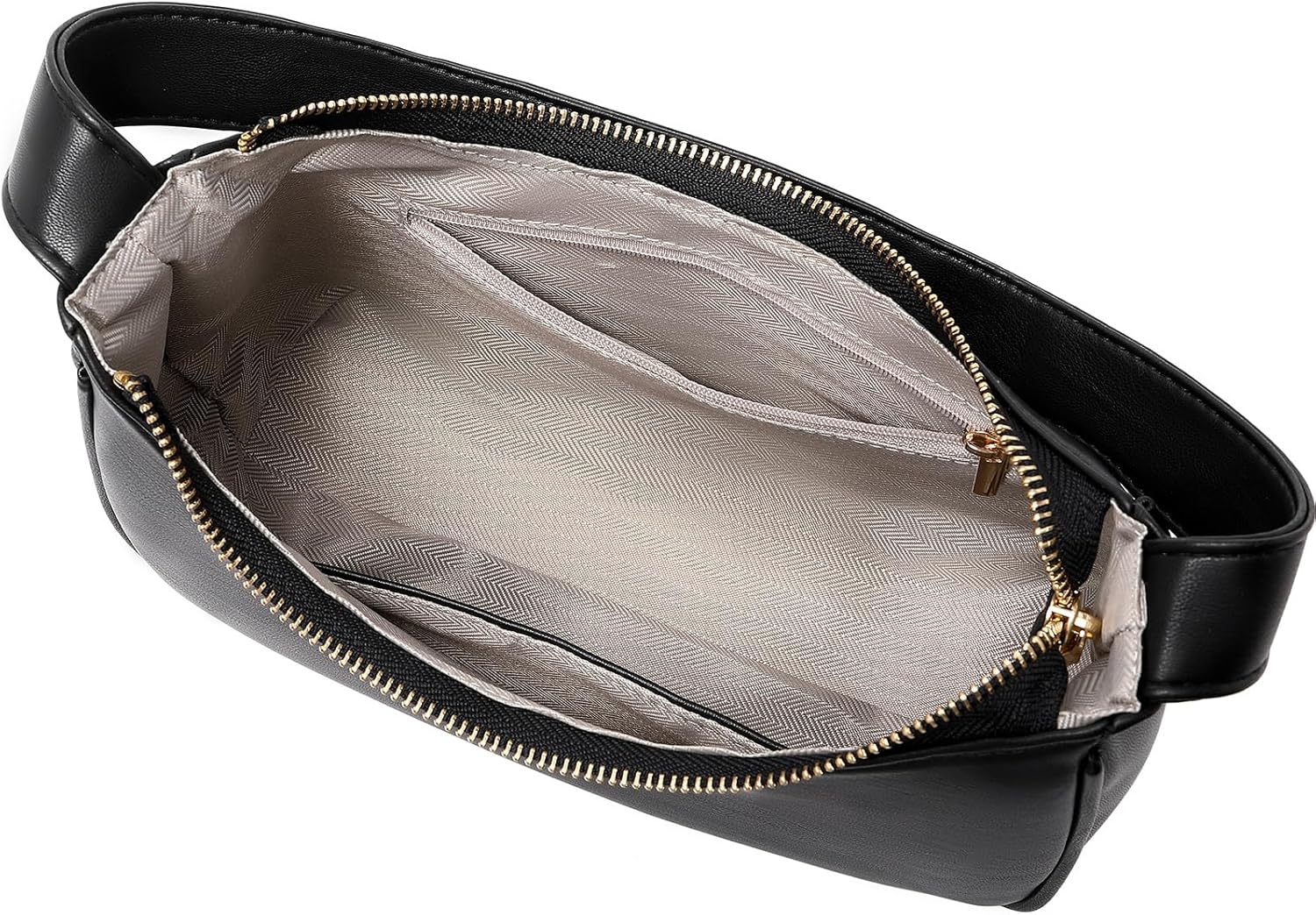 Vegan leather hobo shoulder bag in {color} with zipper closure — view 3