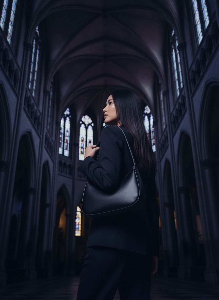 Vegan leather hobo shoulder bag in {color} with zipper closure — view 1