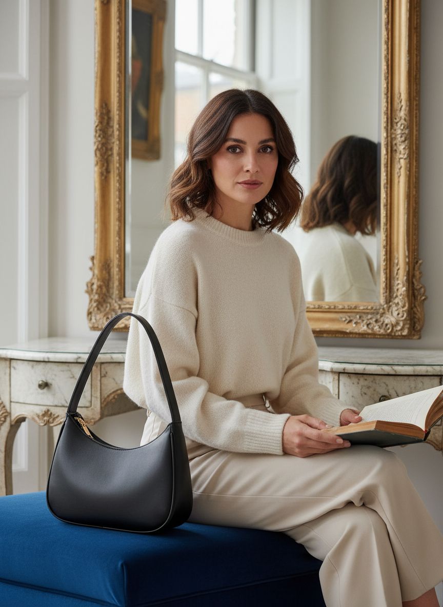 Vegan leather hobo shoulder bag in {color} with zipper closure — view 2