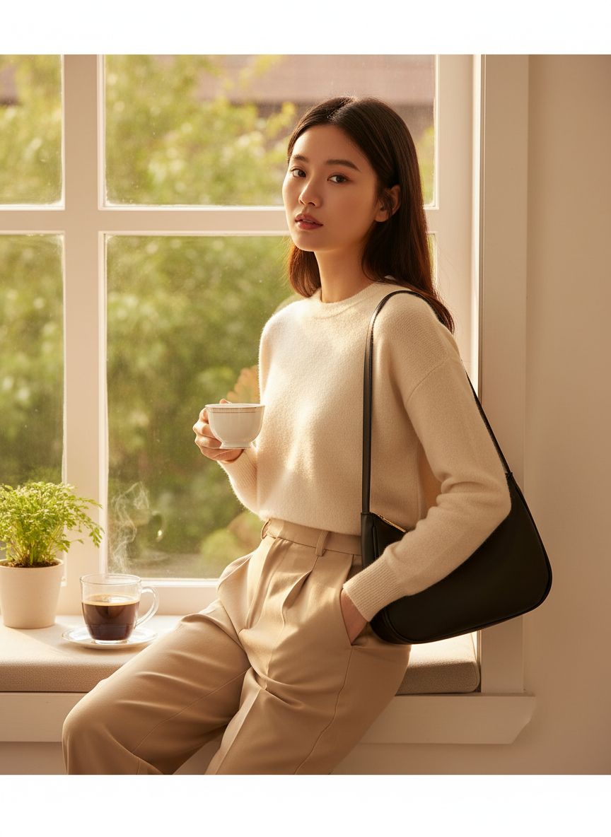 Vegan leather hobo shoulder bag in {color} with zipper closure — view 4