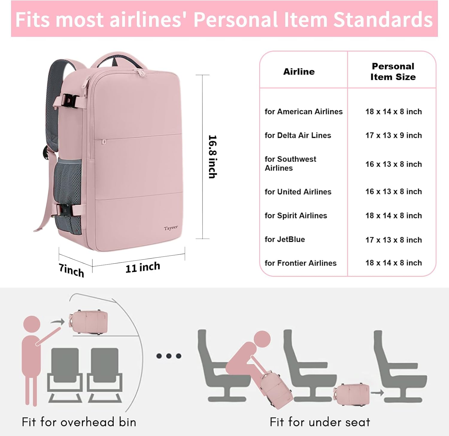 Pink nylon TSA-approved laptop backpack with water bottle pocket and shoe compartment — view 3