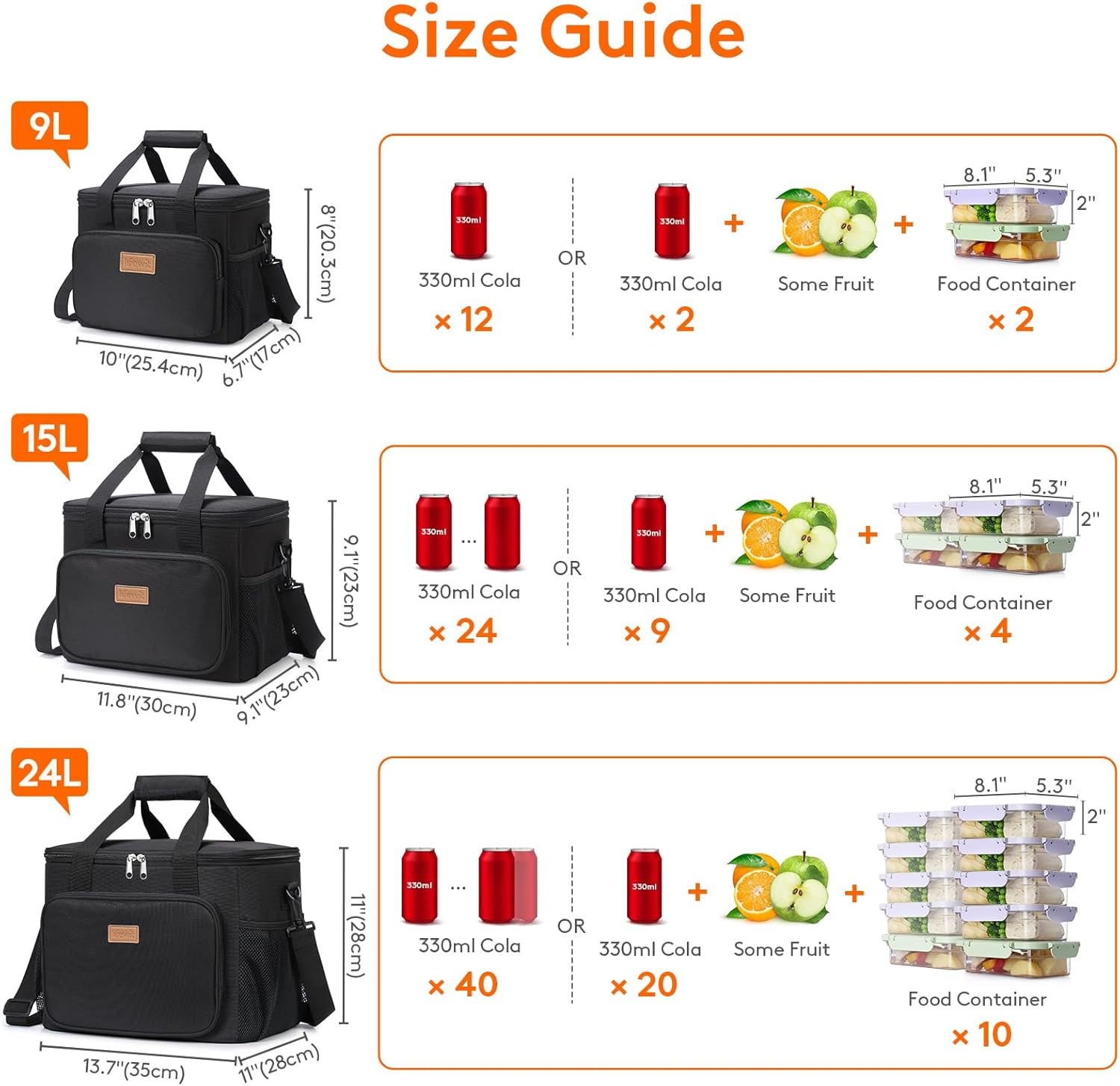 Black insulated lunch tote bag, nylon material, front view — view 5