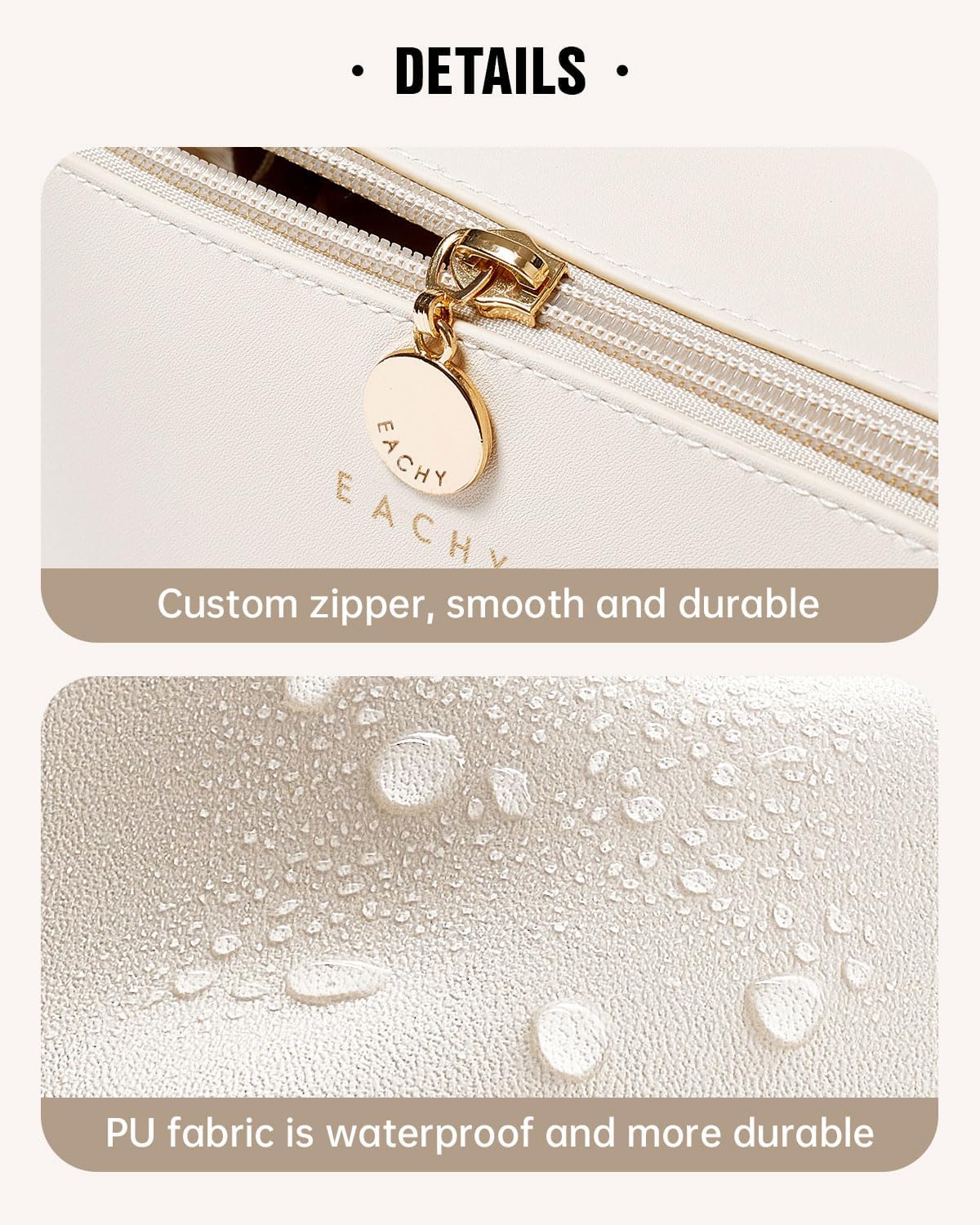 Waterproof PU leather cosmetic bag in neutral color, large capacity toiletry organizer for travel — view 5