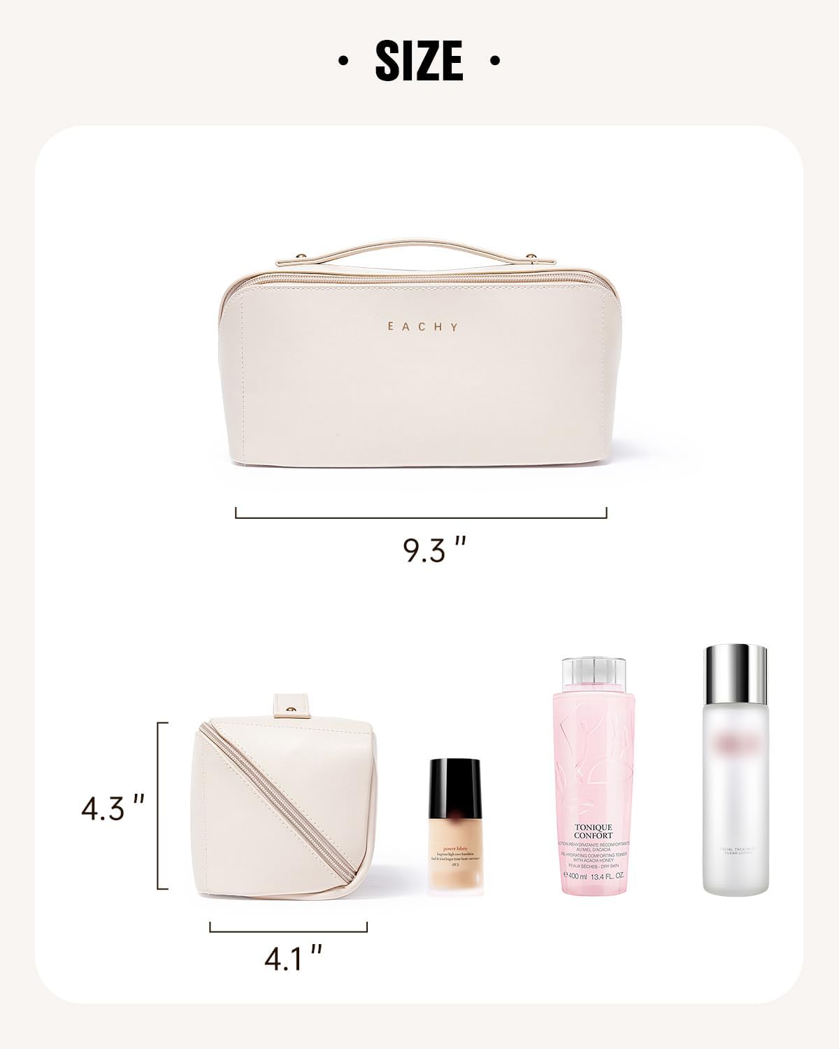 Waterproof PU leather cosmetic bag in neutral color, large capacity toiletry organizer for travel — view 2