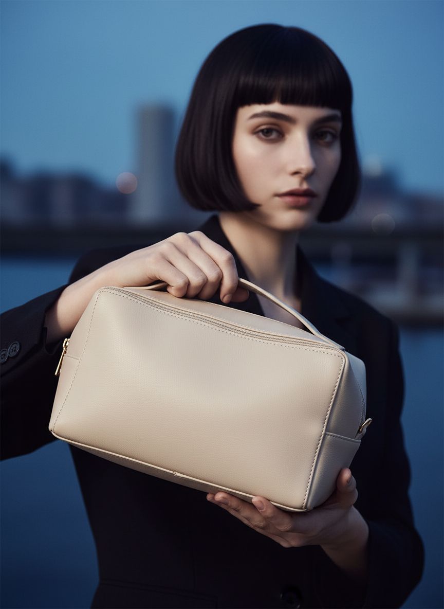 Waterproof PU leather cosmetic bag in neutral color, large capacity toiletry organizer for travel — view 1