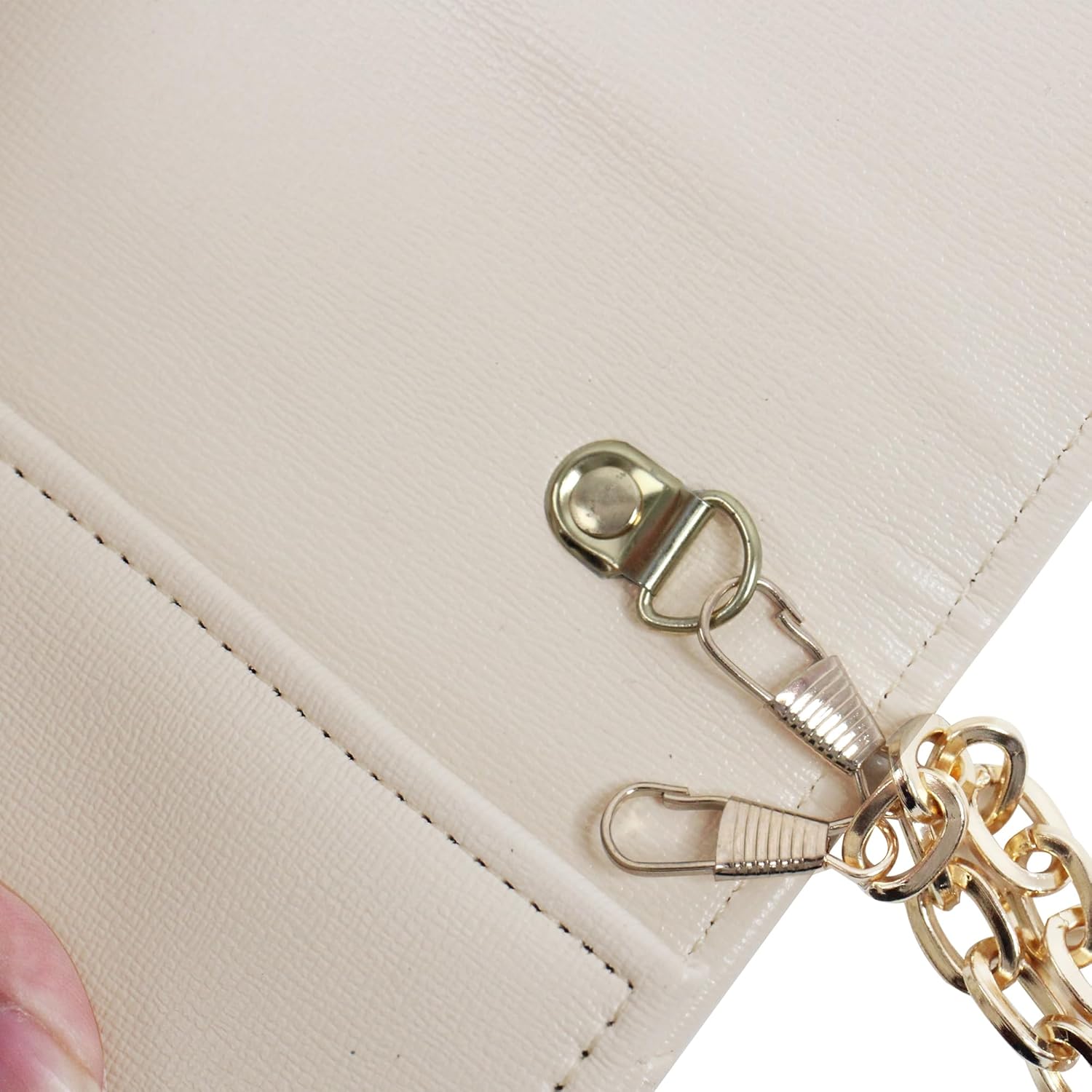 Vegan leather envelope clutch purse with detachable chain strap in neutral tone — view 4