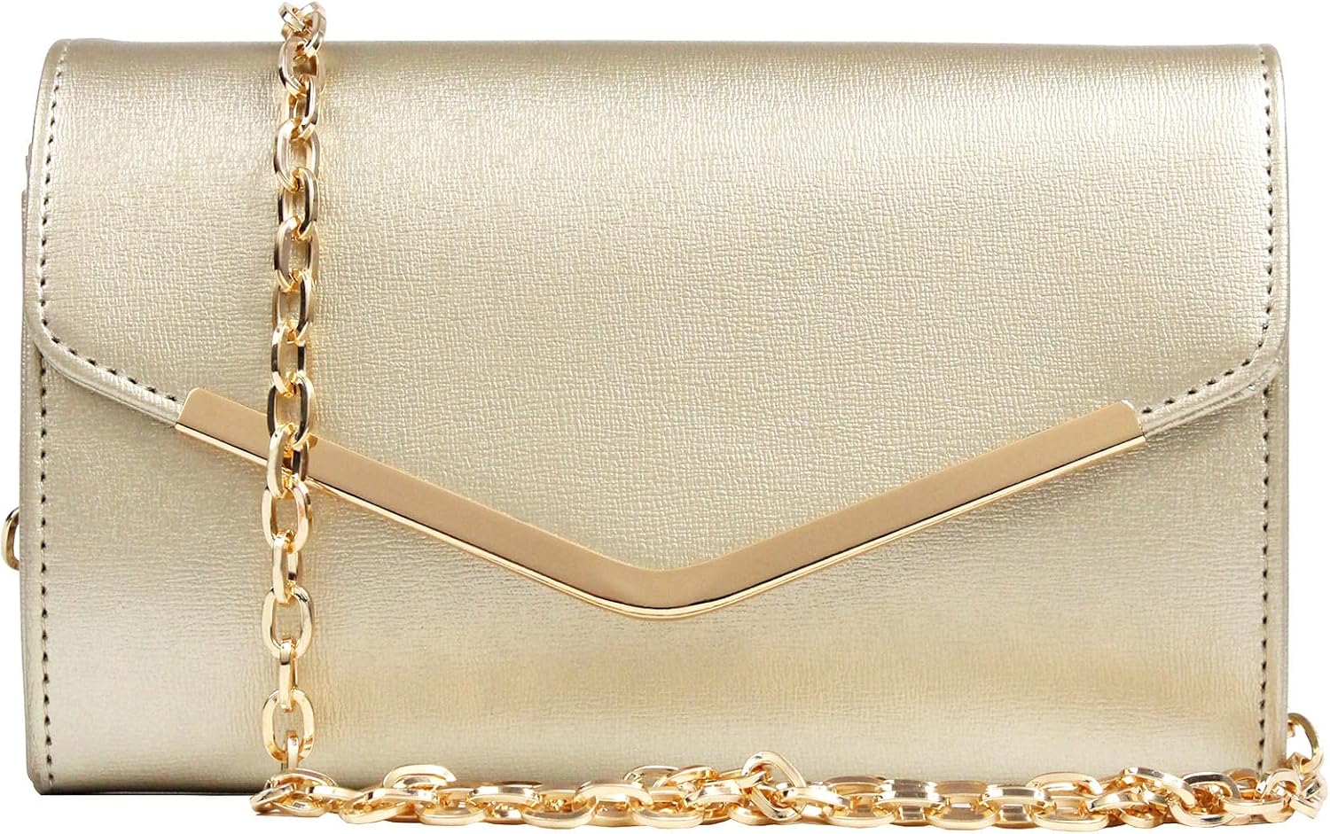 Vegan leather envelope clutch purse with detachable chain strap in neutral tone — view 5