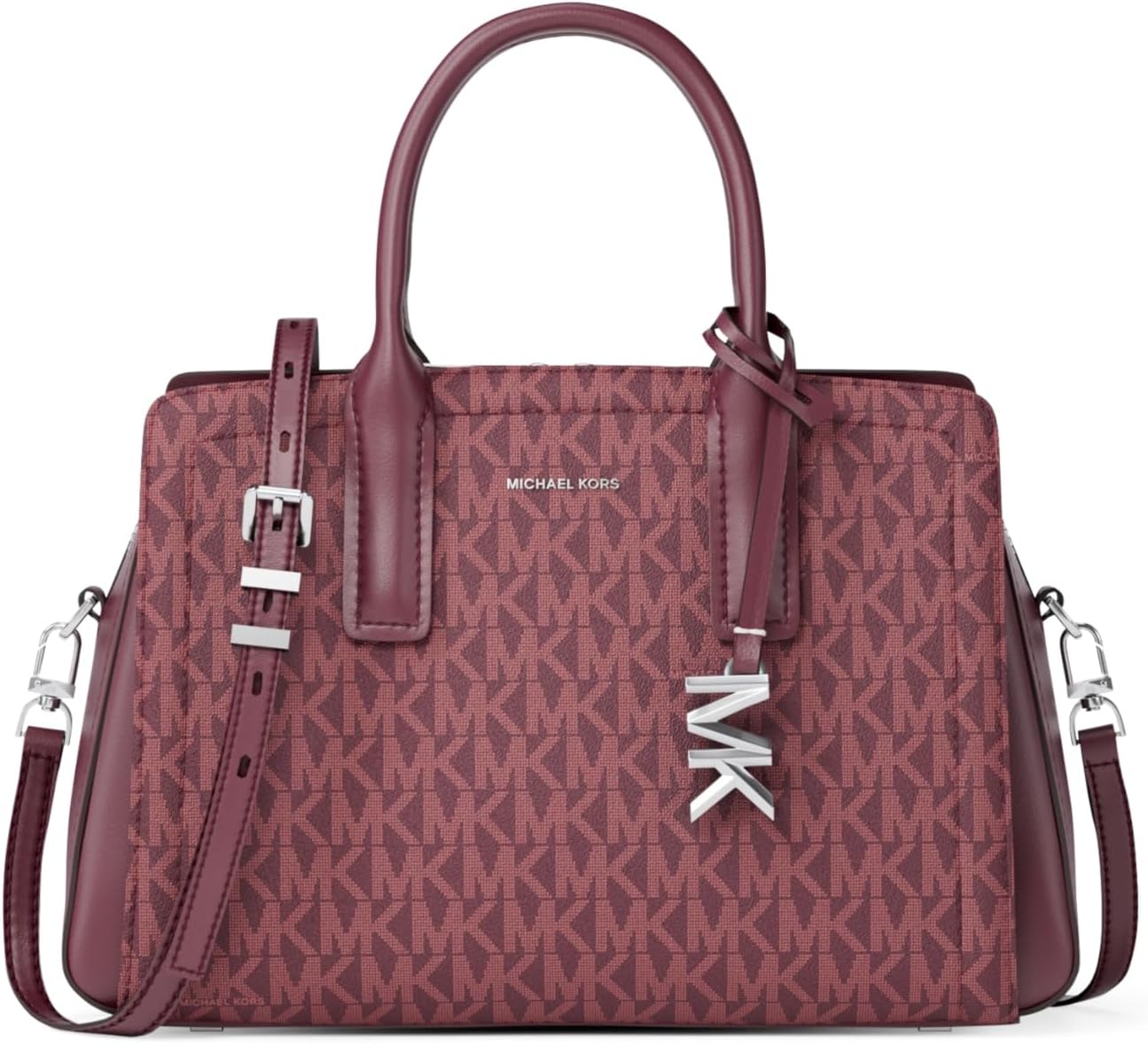 Leather satchel shoulder bag in neutral tone — front