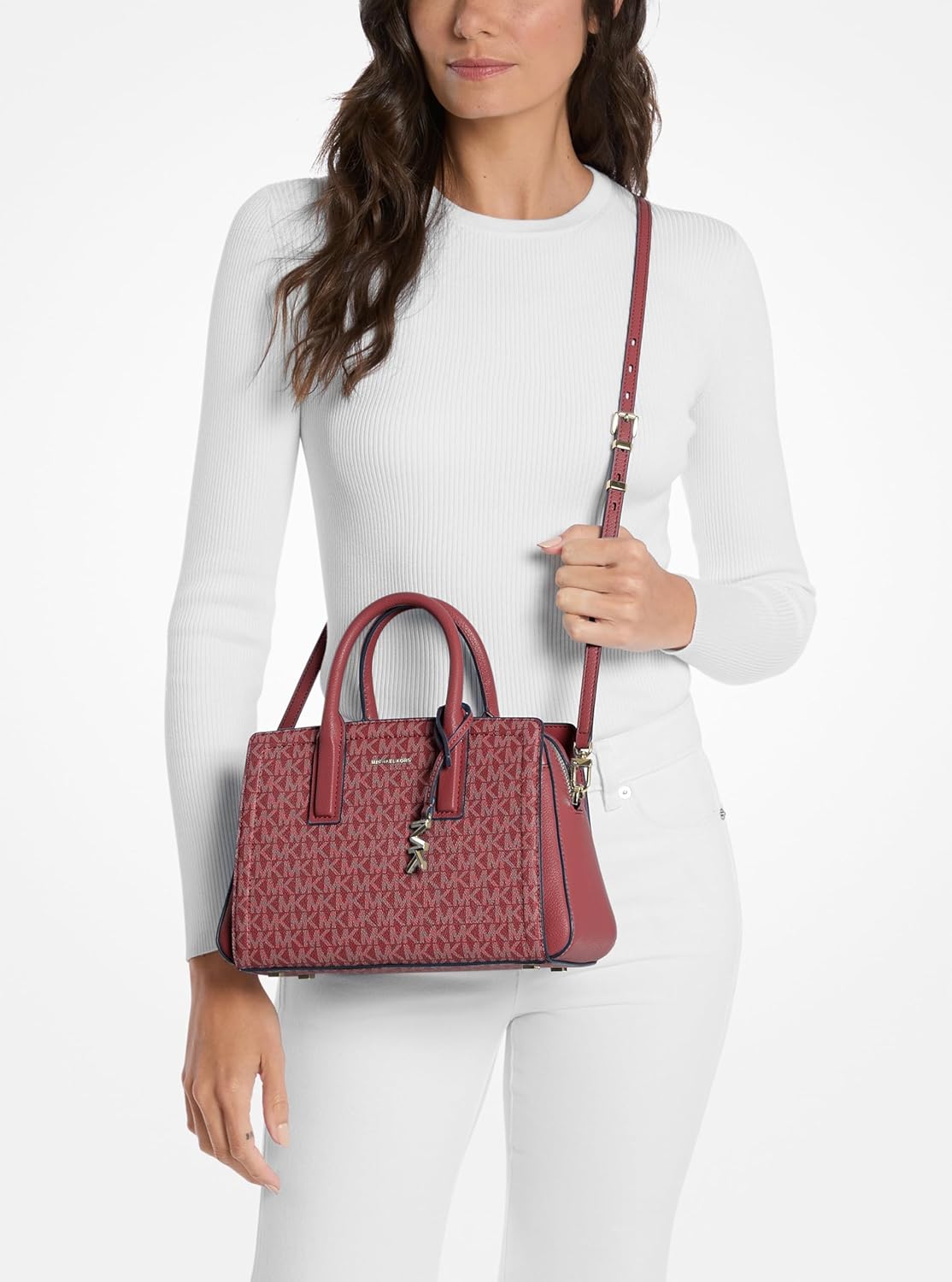 Leather satchel shoulder bag in neutral tone — view 5