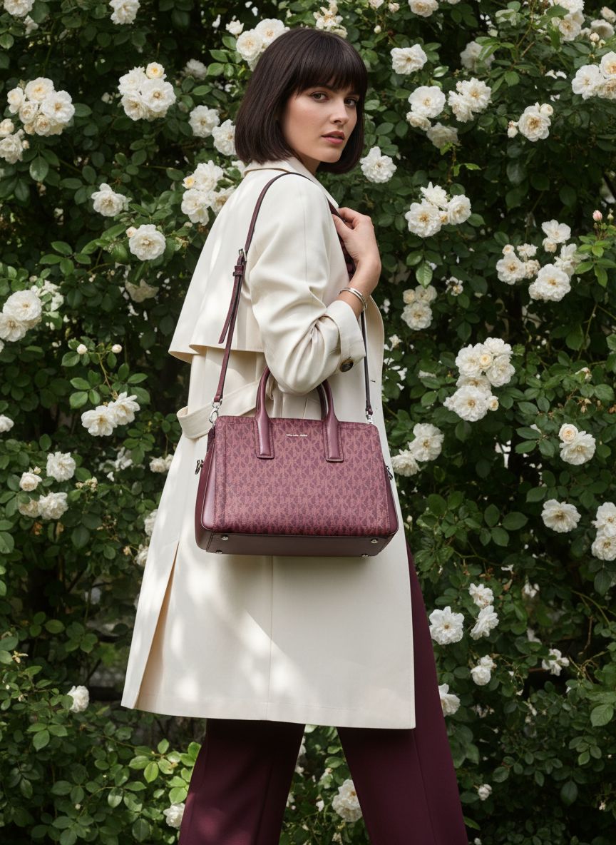 Leather satchel shoulder bag in neutral tone — view 2