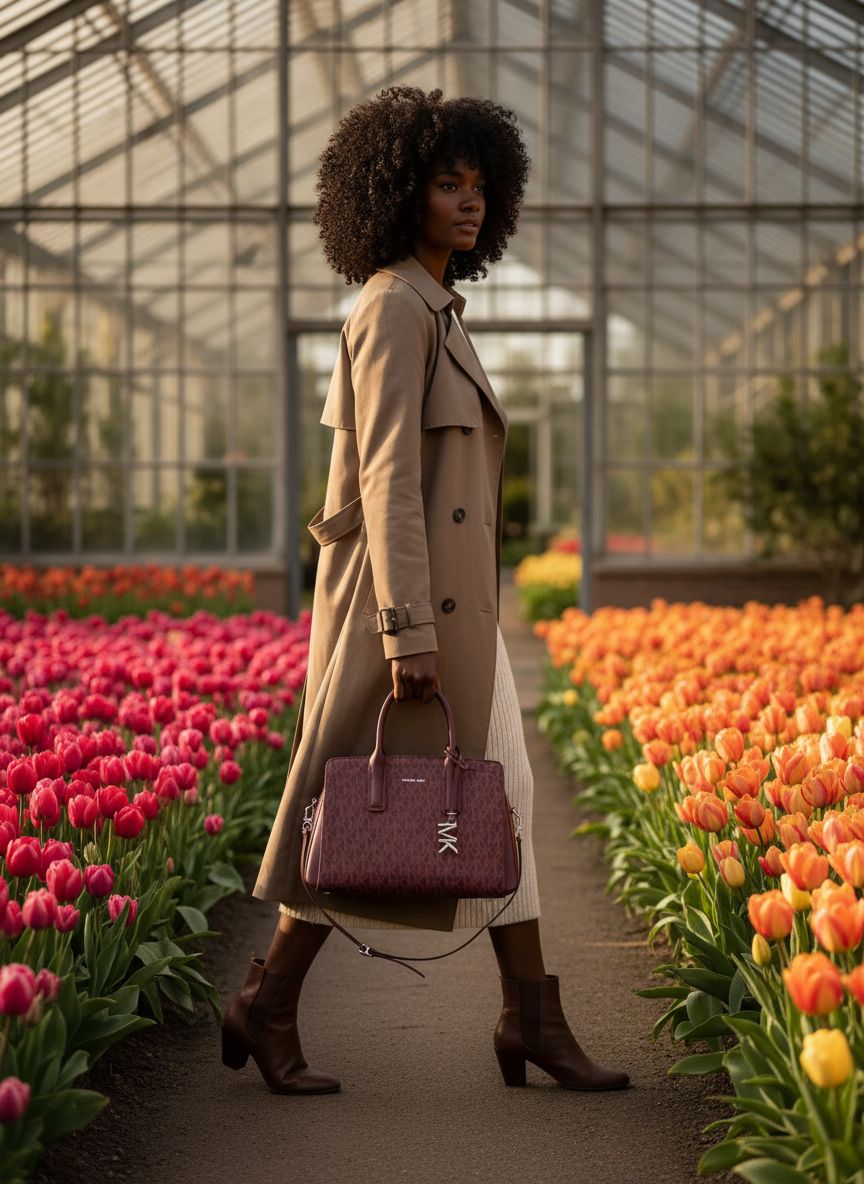 Leather satchel shoulder bag in neutral tone — view 3a