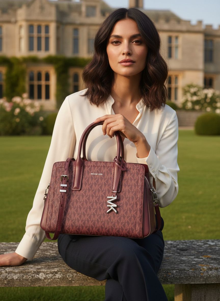 Leather satchel shoulder bag in neutral tone — view 5a