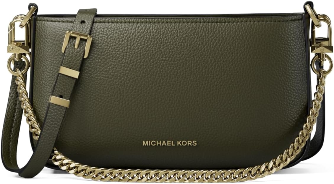 Leather convertible crossbody bag in neutral color, front view with chain strap — view 1