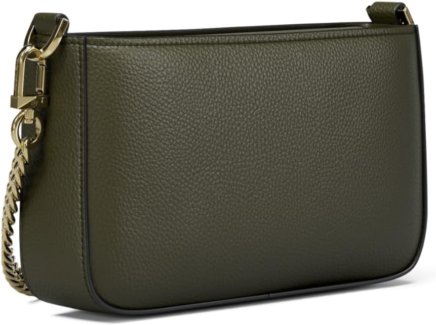 Leather convertible crossbody bag in neutral color, front view with chain strap — view 3