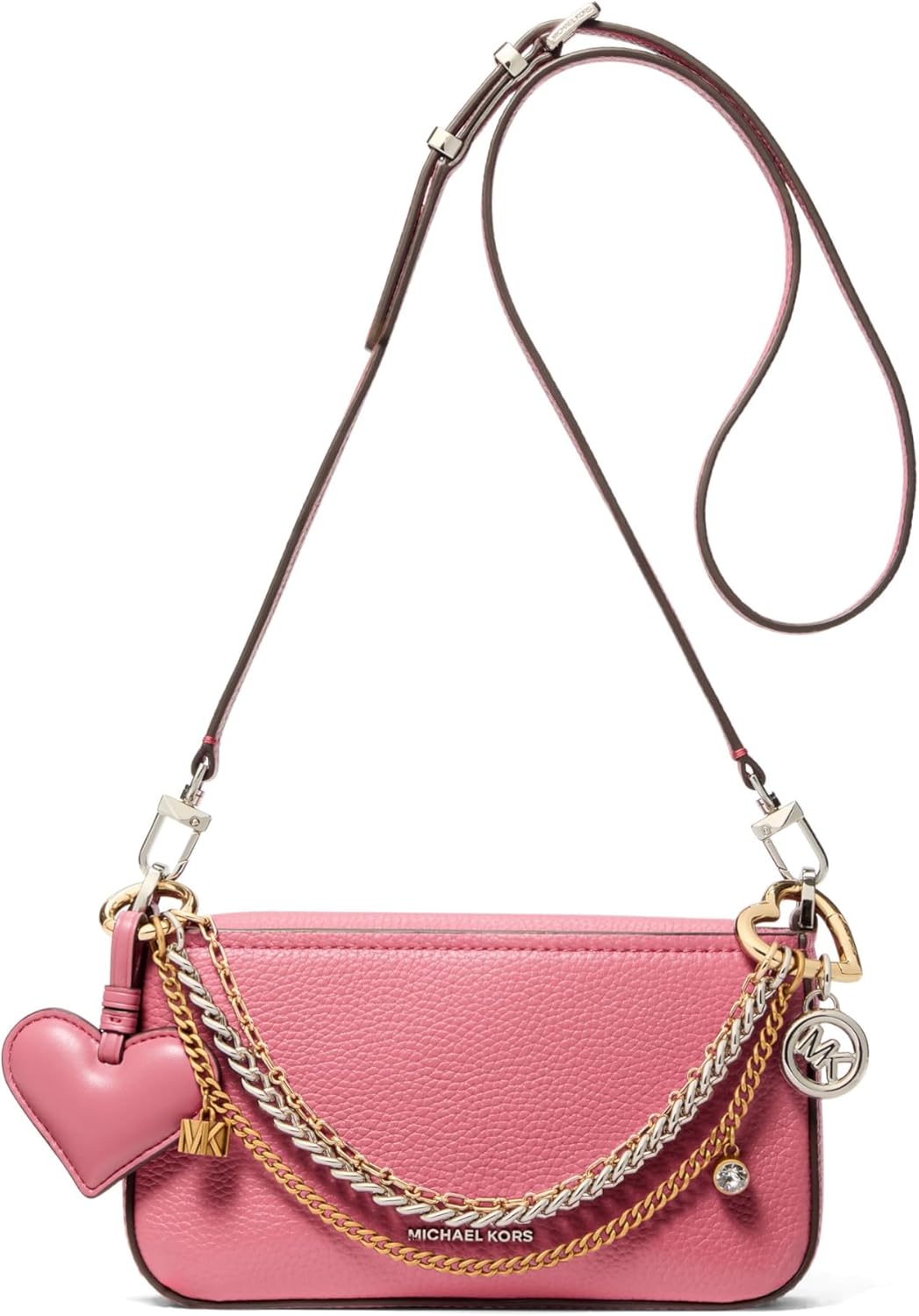 Leather convertible crossbody bag in neutral color, front view with chain strap — view 5