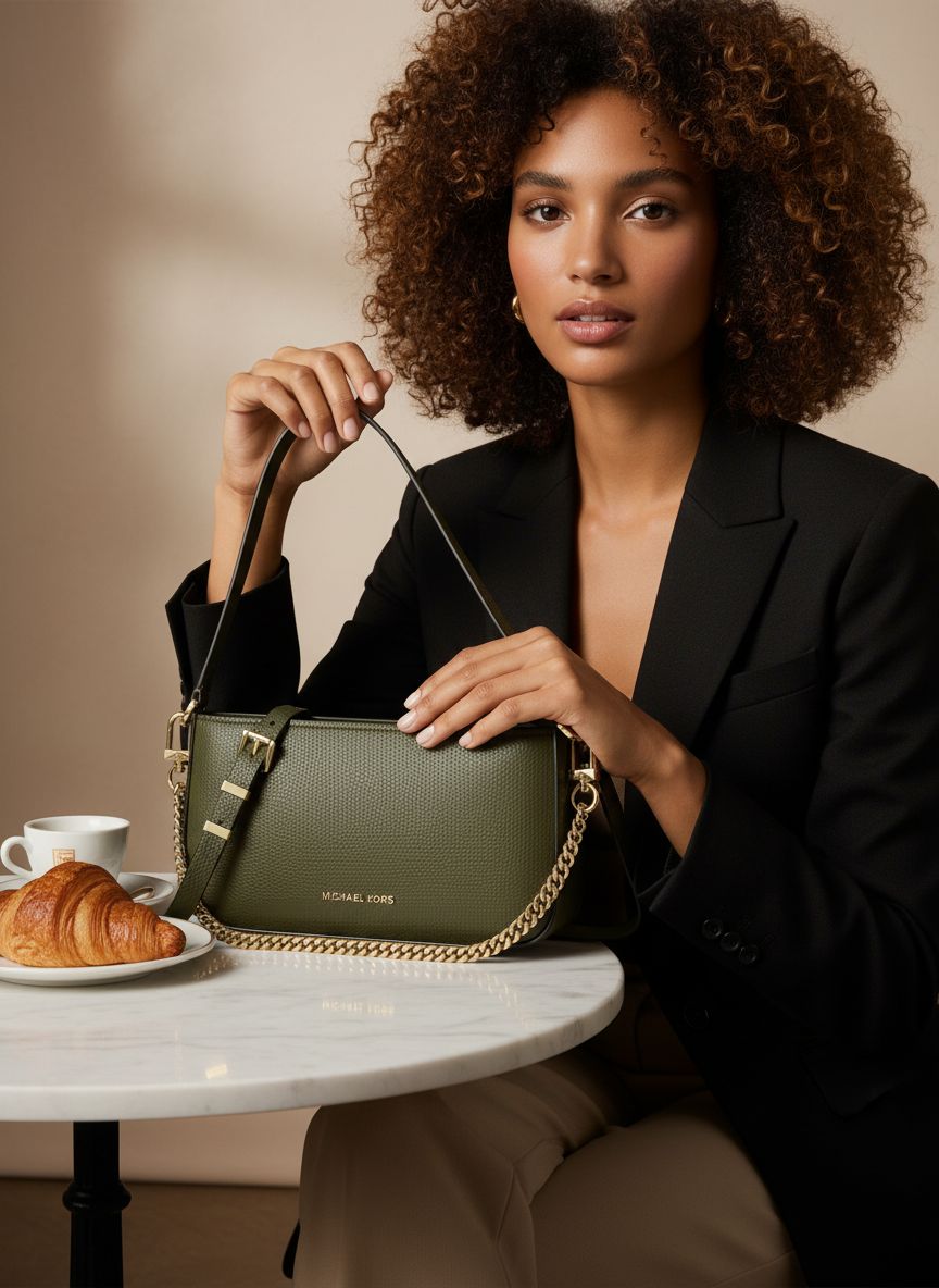 Leather convertible crossbody bag in neutral color, front view with chain strap — view 5b