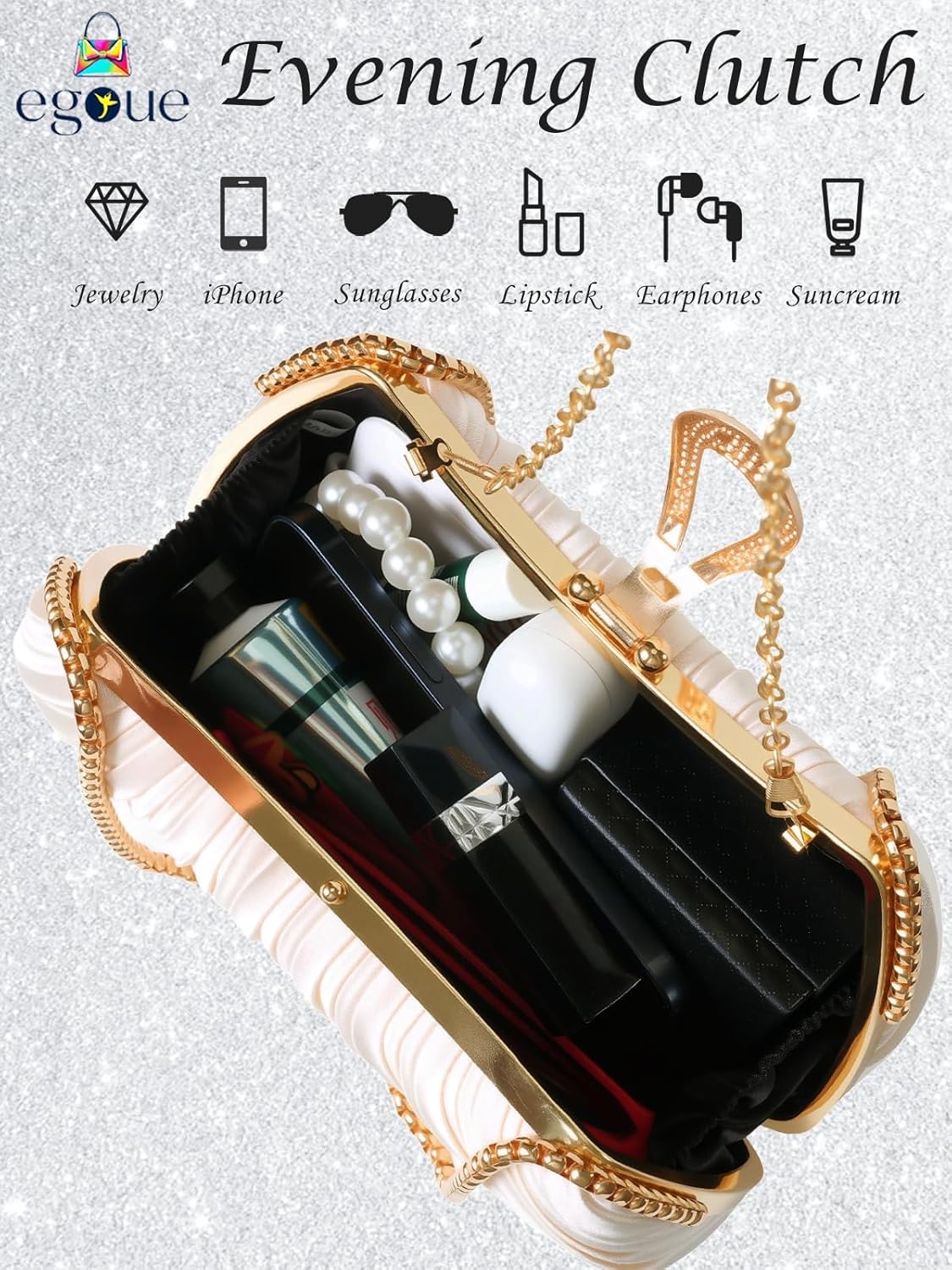 Sparkling gold vegan leather clutch purse for evening events — view 4