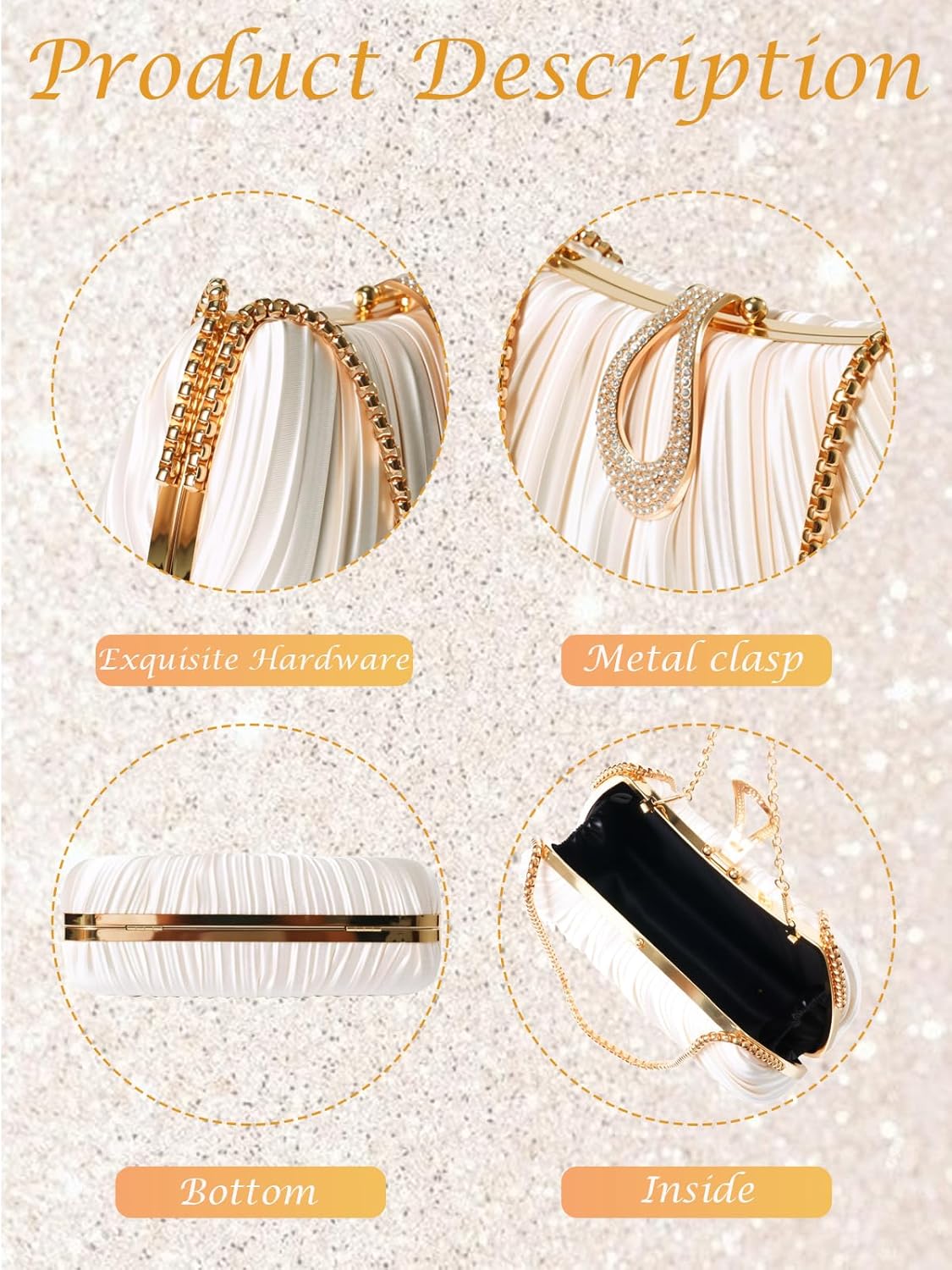 Sparkling gold vegan leather clutch purse for evening events — view 5
