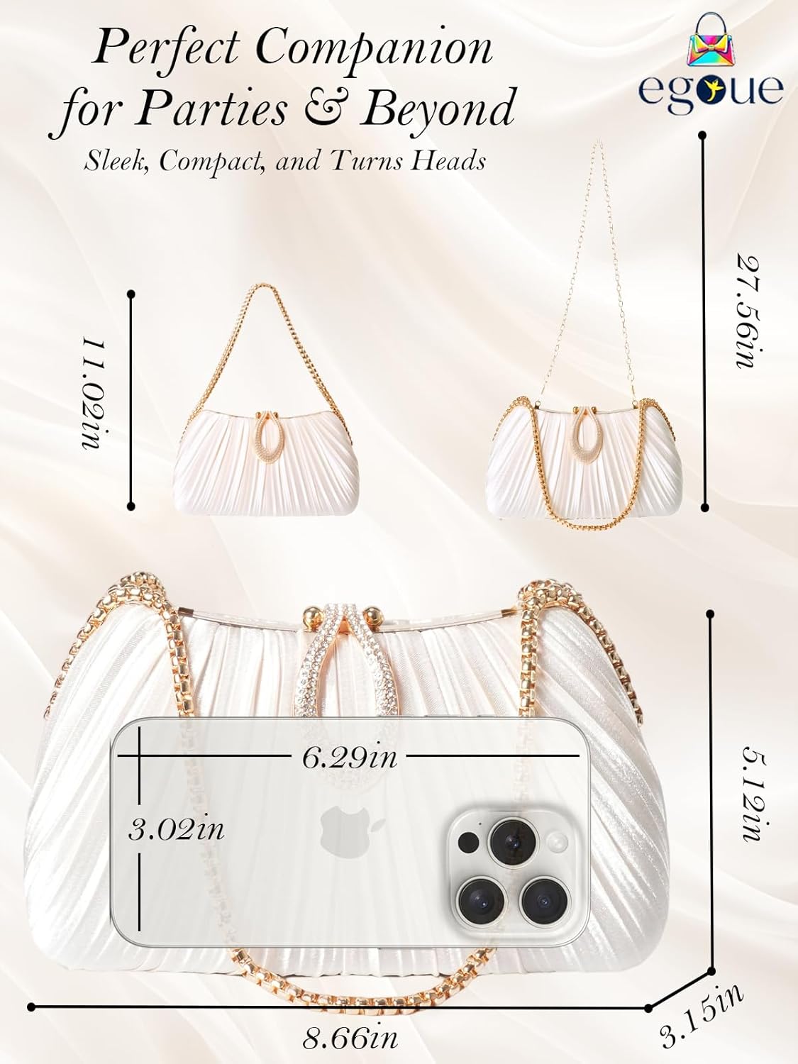 Sparkling gold vegan leather clutch purse for evening events — view 2