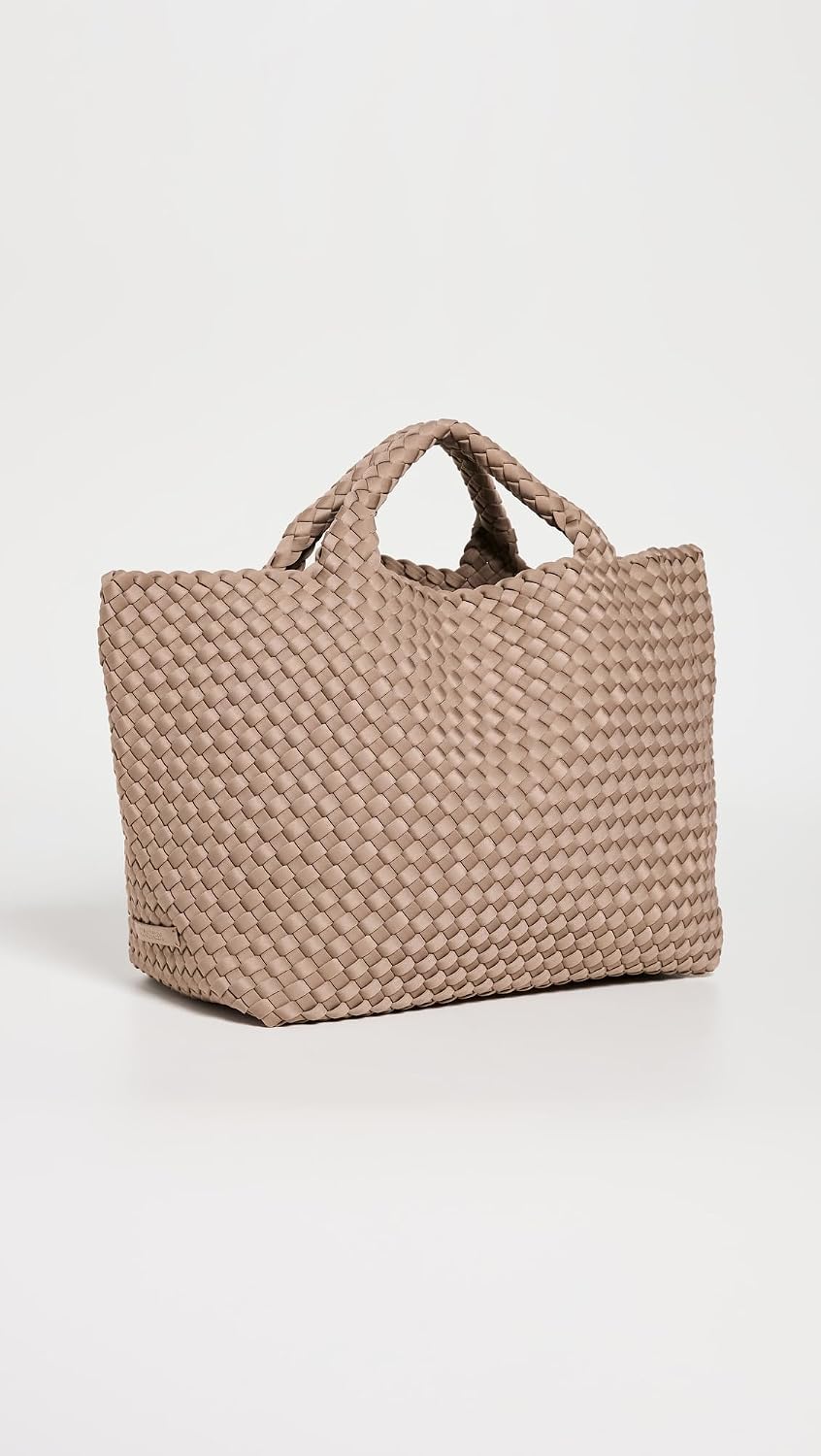 Neutral straw tote bag with boho design, ideal for beach and travel use — view 3