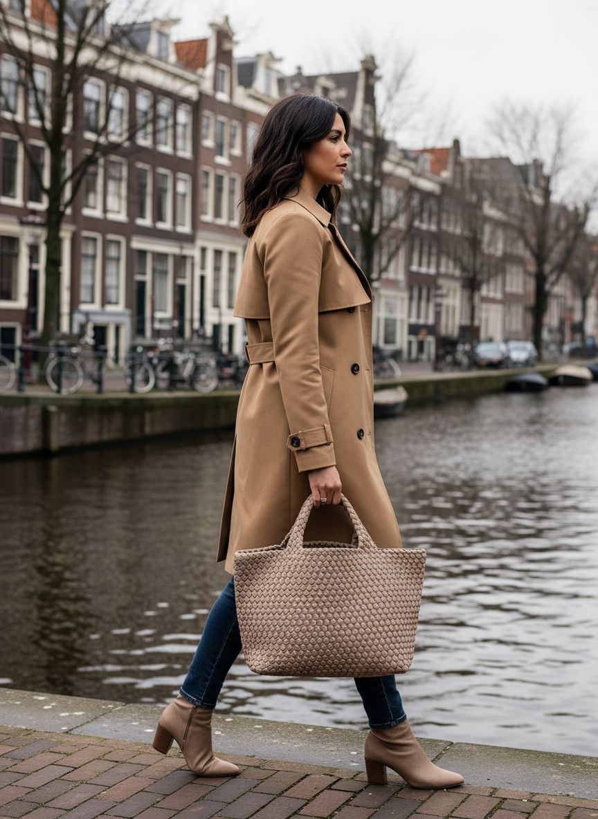 Neutral straw tote bag with boho design, ideal for beach and travel use — view 3a